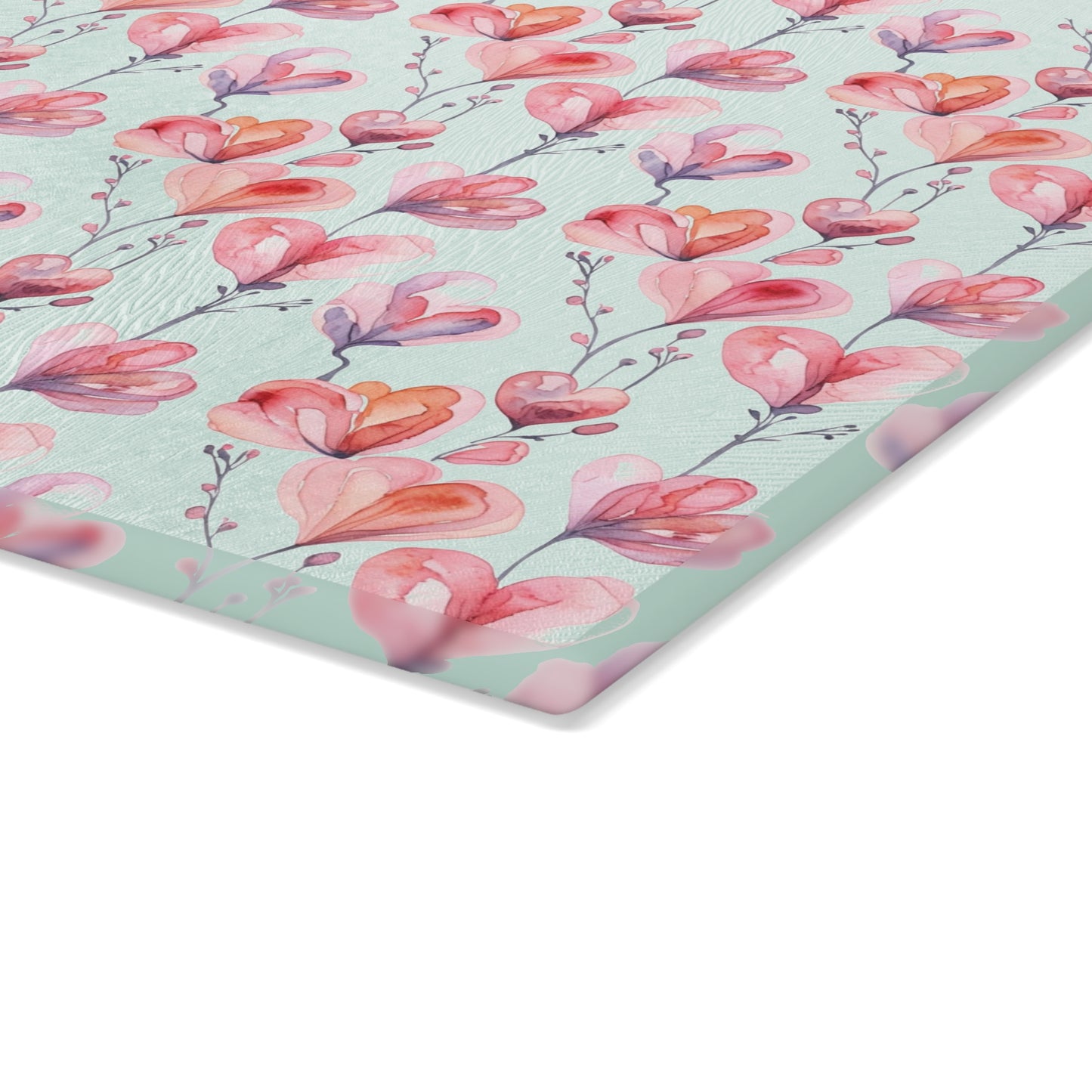 Floral Watercolor Glass Cutting Board — Pink Tulip Pattern