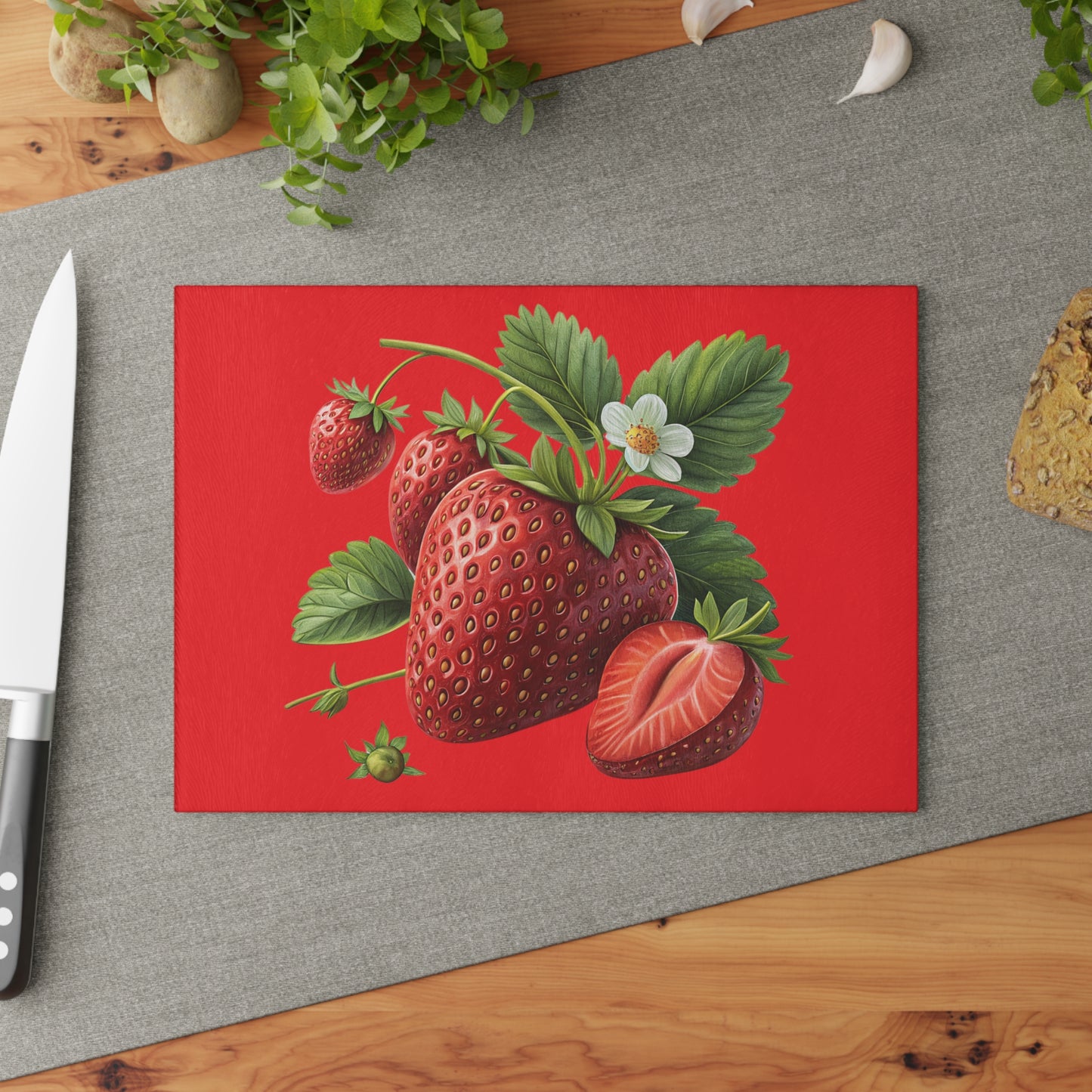 Vibrant Strawberry Glass Cutting Board