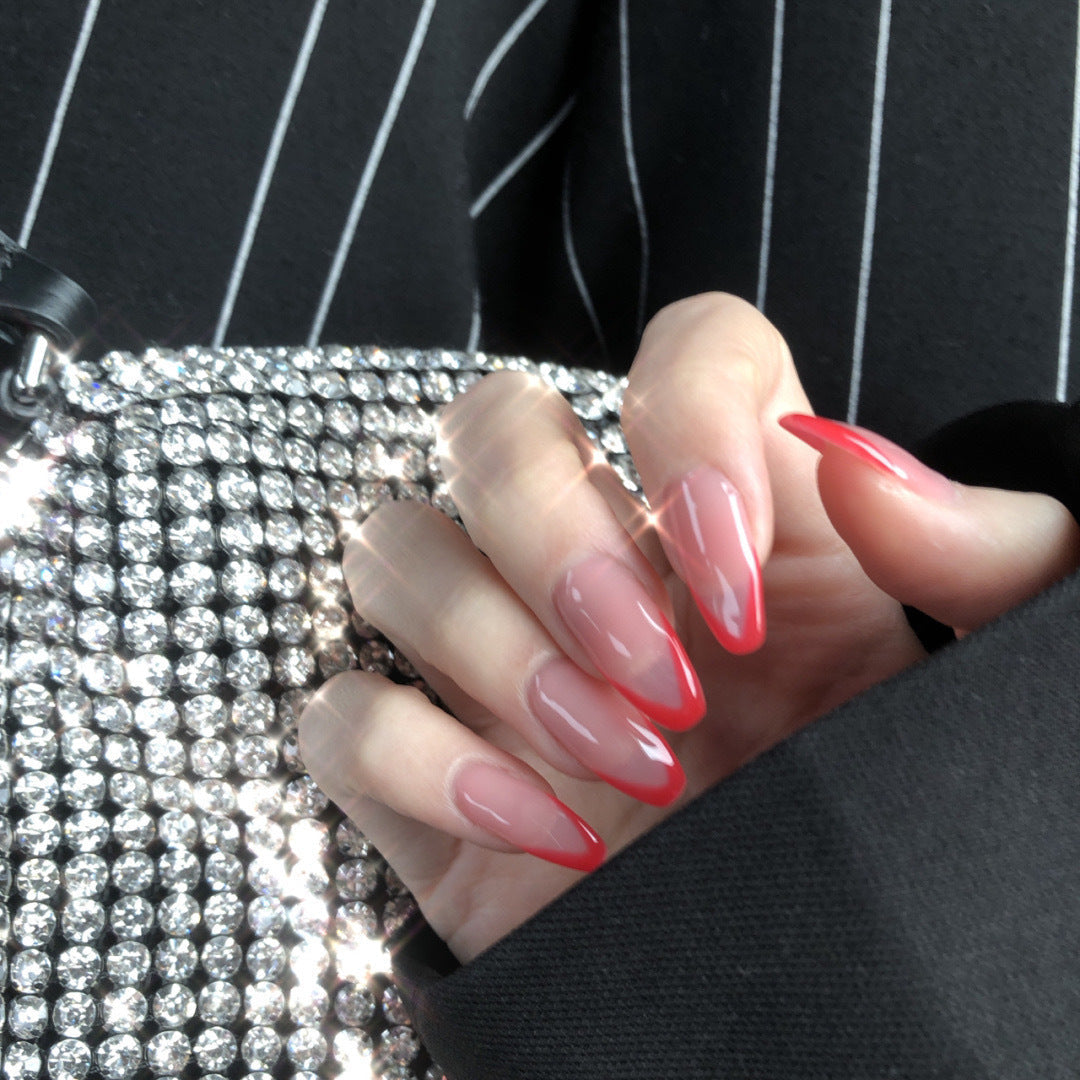 Bevel French short ballet water red press on nails finished fake nail manicure patch nail patch waterproof stall – Image 3