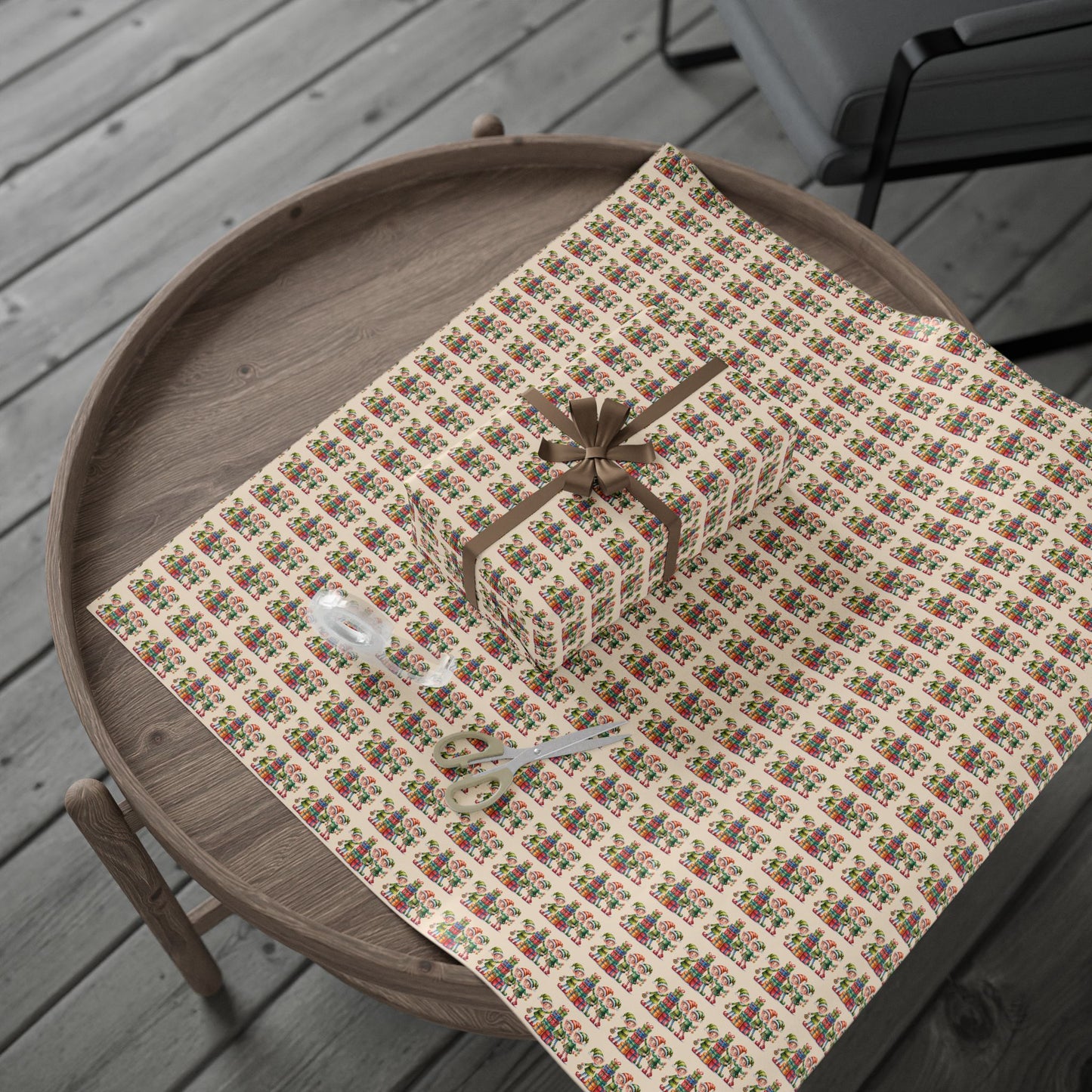 Holiday Gnome Wrapping Paper Roll – Colorful Santa Gnome Gift Wrap