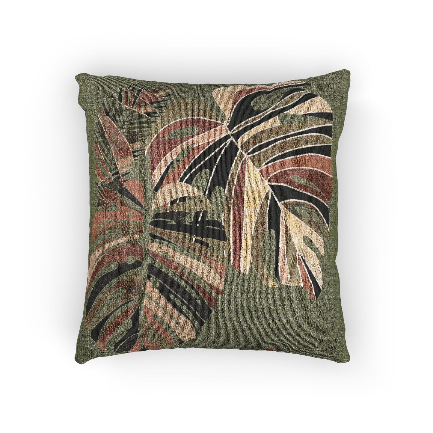 Handcrafted Woven Pillow with Tropical Leaf Design, Cozy Home Decor, Boho Pillow, Plant Lover Gift, Living Room Accent