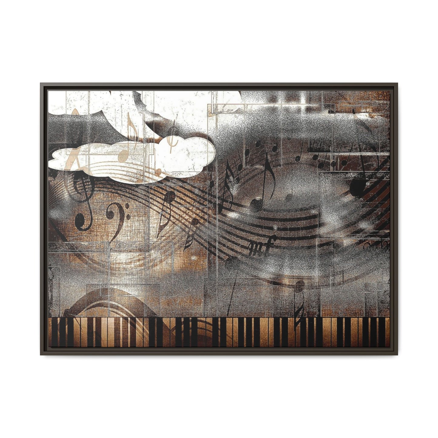 Framed Music Notes Canvas Print — Abstract Vintage Piano & Sheet Music Wall Art