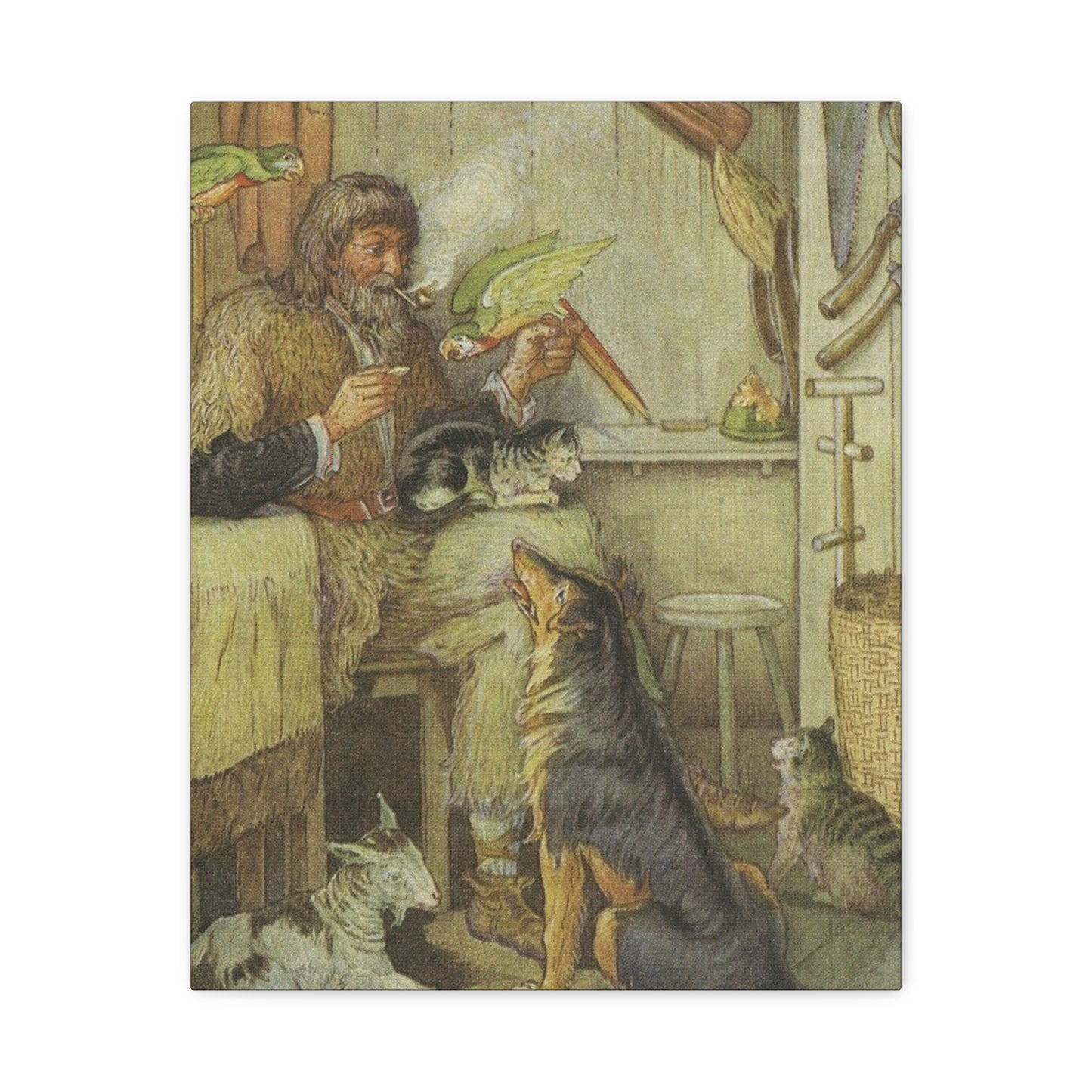 Vintage Cottage Animal Illustration Matte Canvas Print