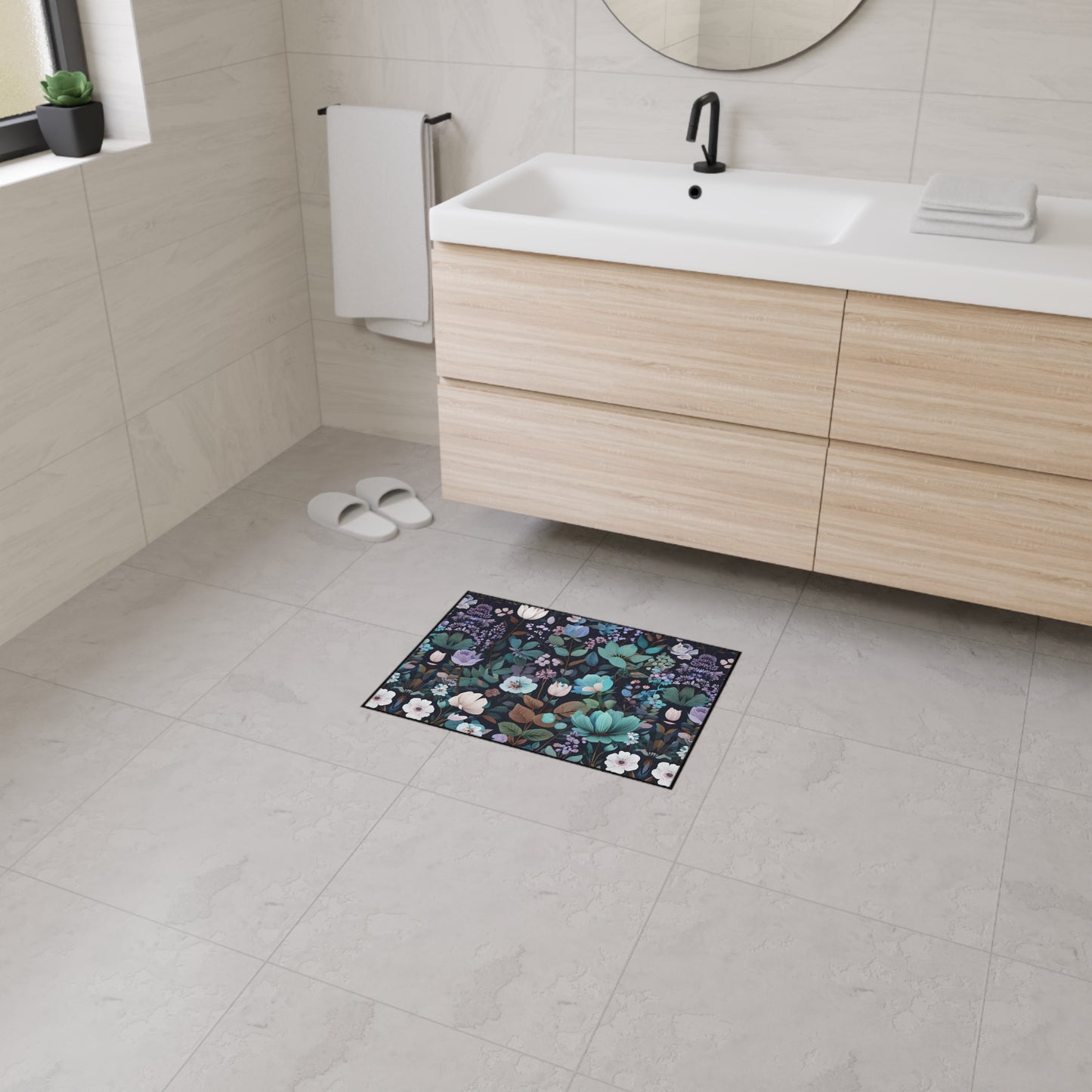 Floral Heavy Duty Floor Mat — Dark Botanical Non-Slip Door Rug