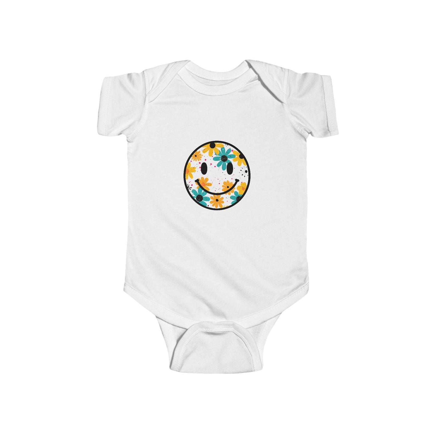 Floral Smile Baby Bodysuit — Cute Flower Smiley Infant Onesie