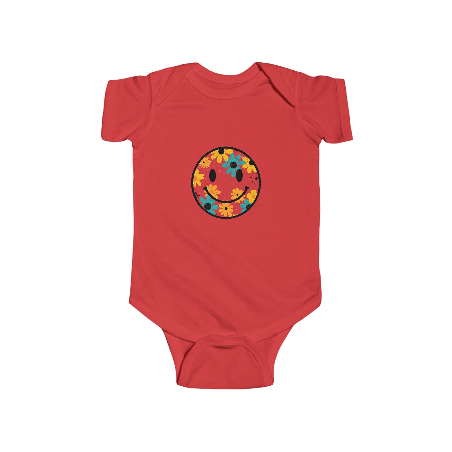 Floral Smile Baby Bodysuit — Cute Flower Smiley Infant Onesie
