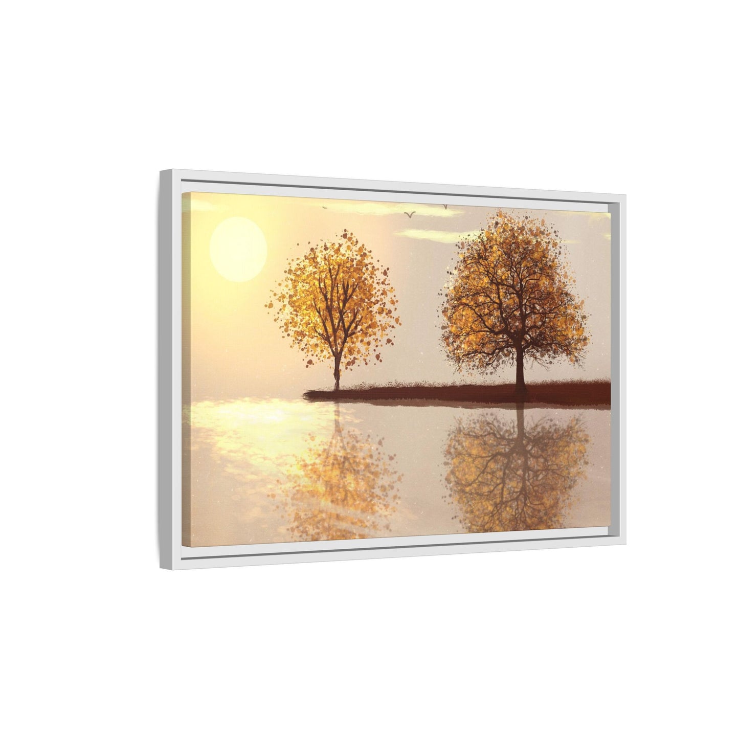 Framed Matte Canvas Wall Art — Golden Autumn Trees Reflection