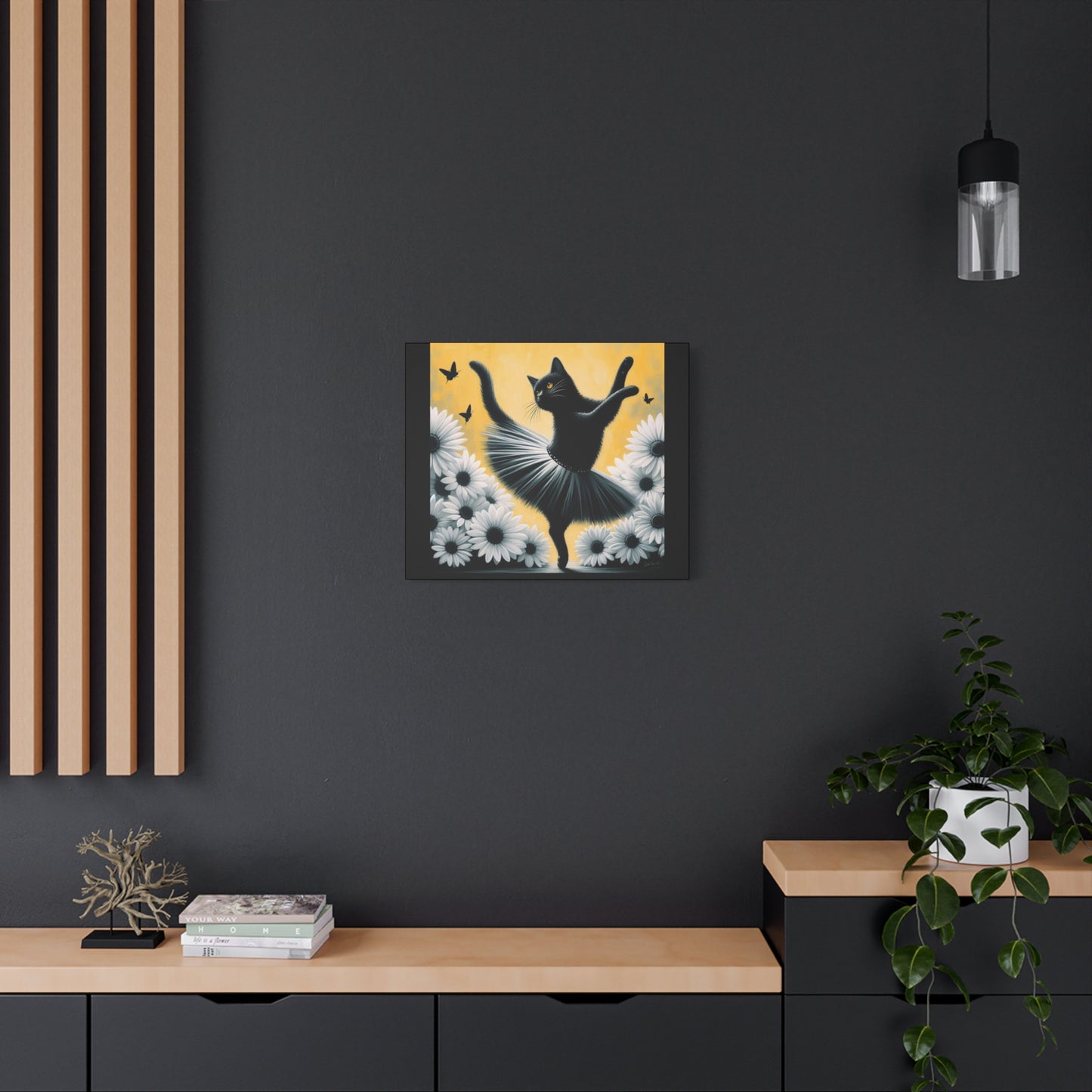 Ballet Black Cat Canvas Print — Whimsical Cat Ballerina Wall Art