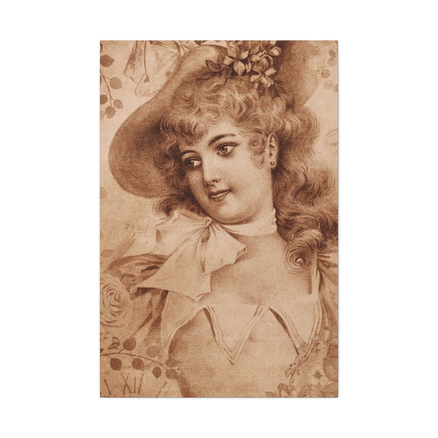 Vintage Sepia Portrait Canvas — Romantic Victorian Lady Matte Wall Art