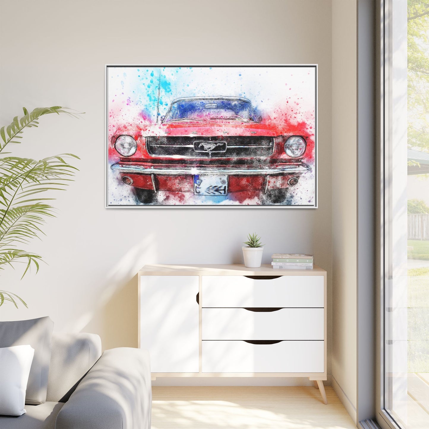 Matte Canvas, Framed Mustang Car