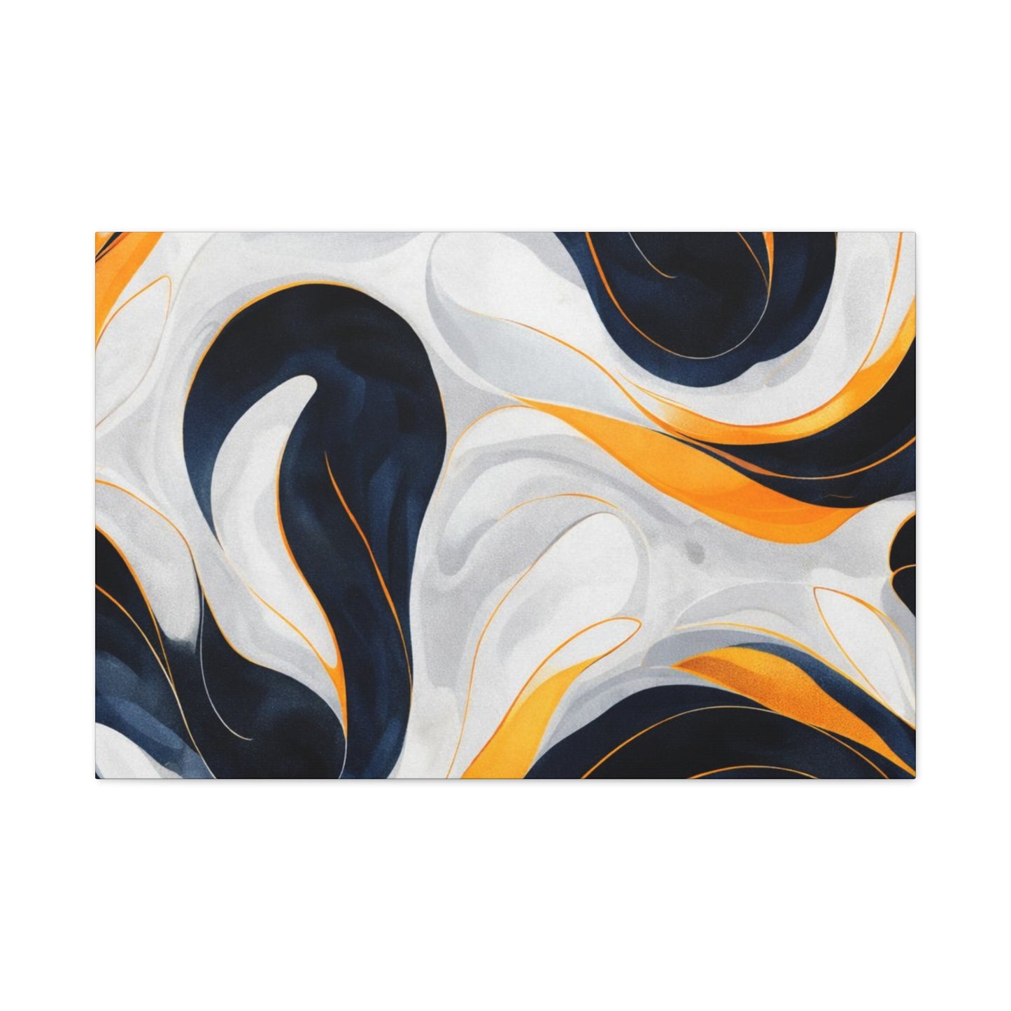 Abstract Fluid Art Matte Canvas Print — Navy, Gold & White Stretched Wall Art