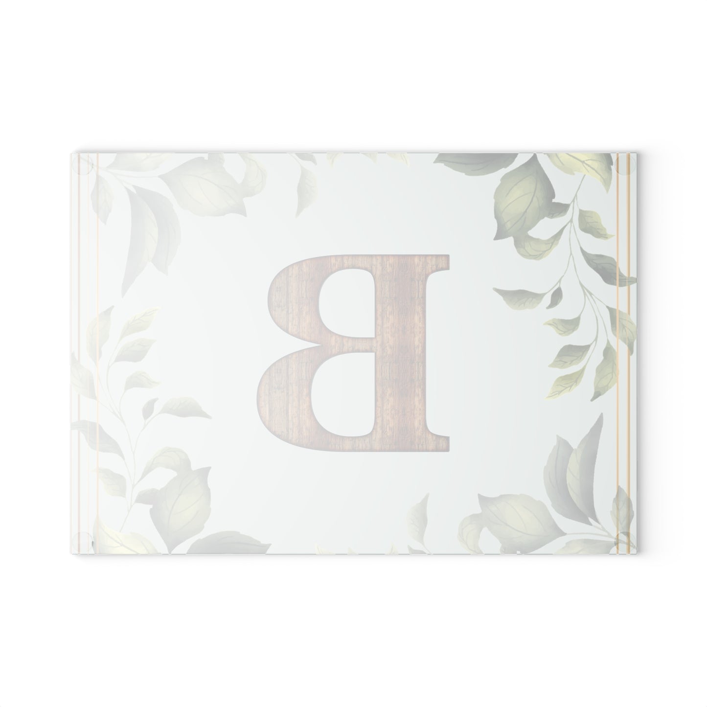 Monogram Glass Cutting Board - Botanical Initial "B" with Rustic Wood Letter