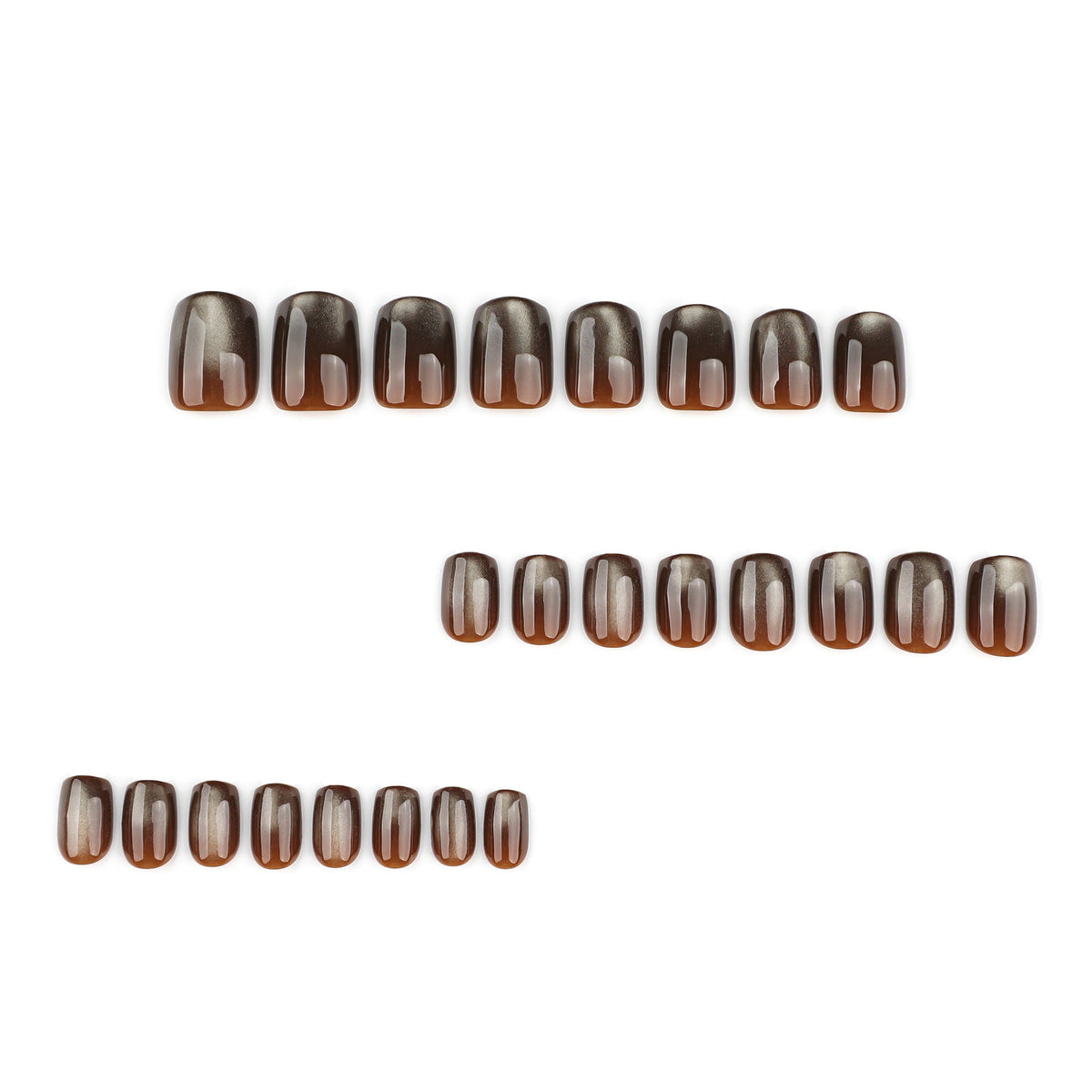 Brown Glow Square Nails with Glossy Metallic Shine – Image 2