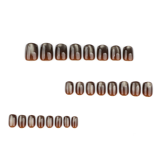 Brown Glow Square Nails with Glossy Metallic Shine – Image 2