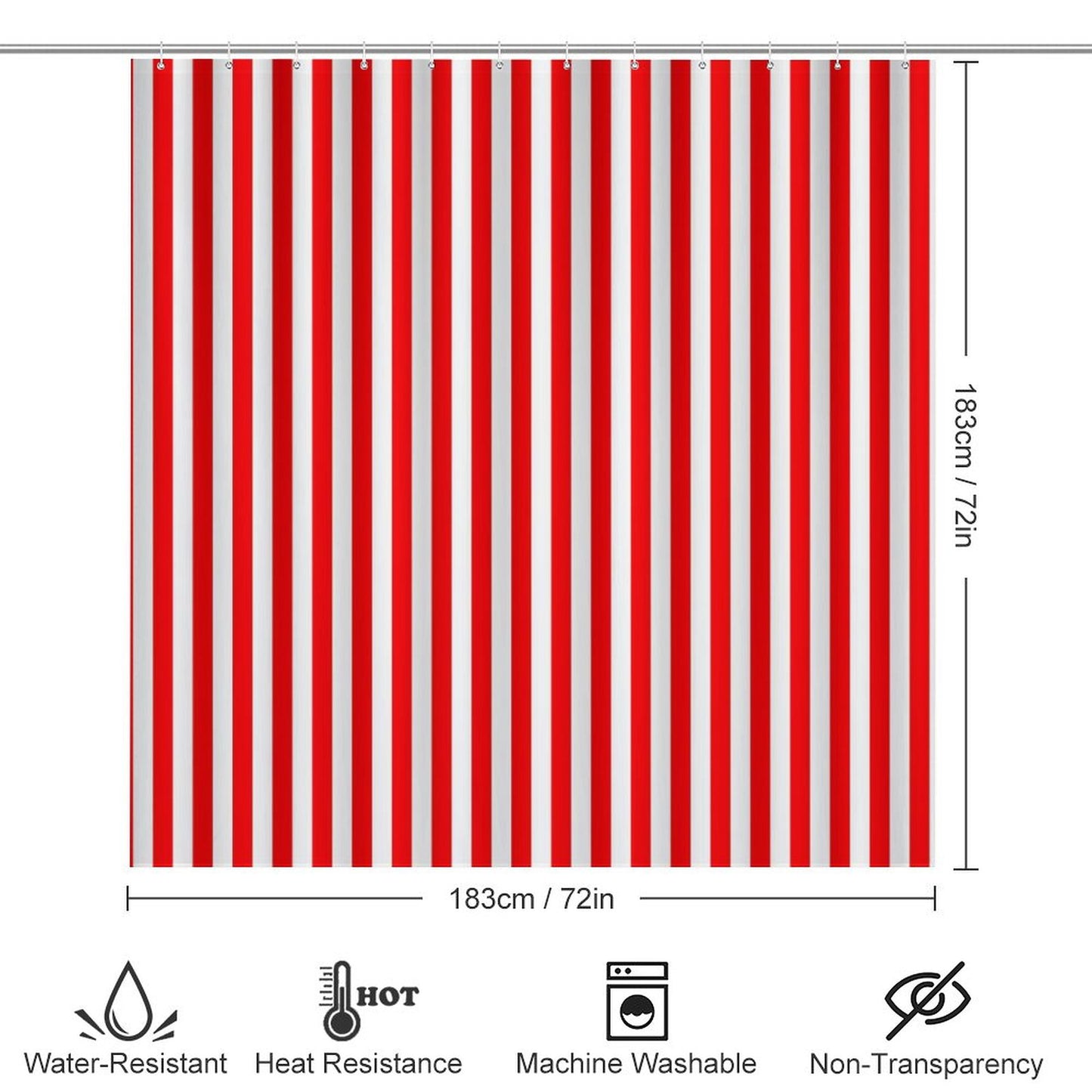 Shower Curtain Set with 3 Rugs Red Stripes