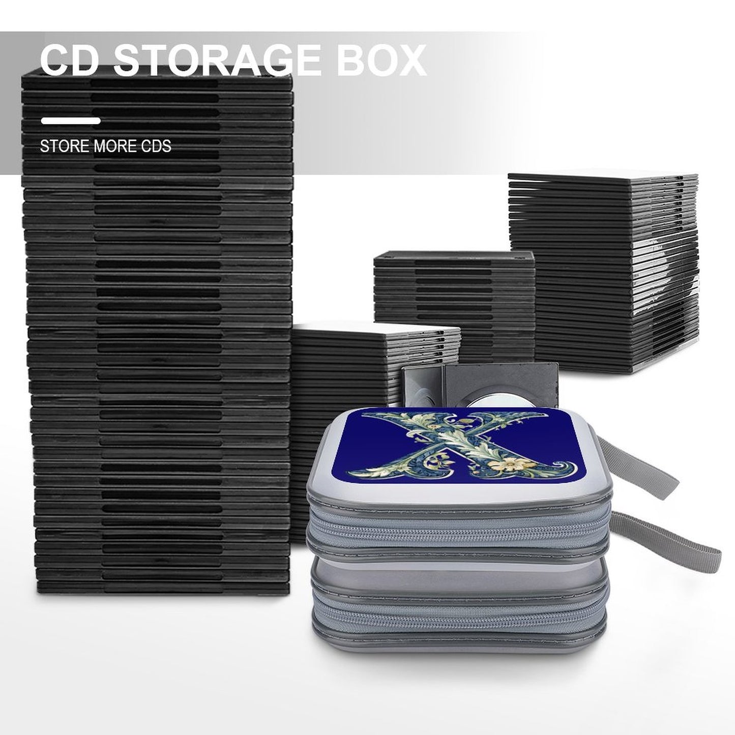 Portable Zipper Disc Storage Case for Car Home Travel - Letter X