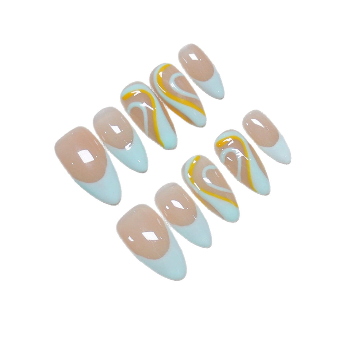 Beach Wave: "Mint Tropic" – Long Almond Press-On Nails – Image 5
