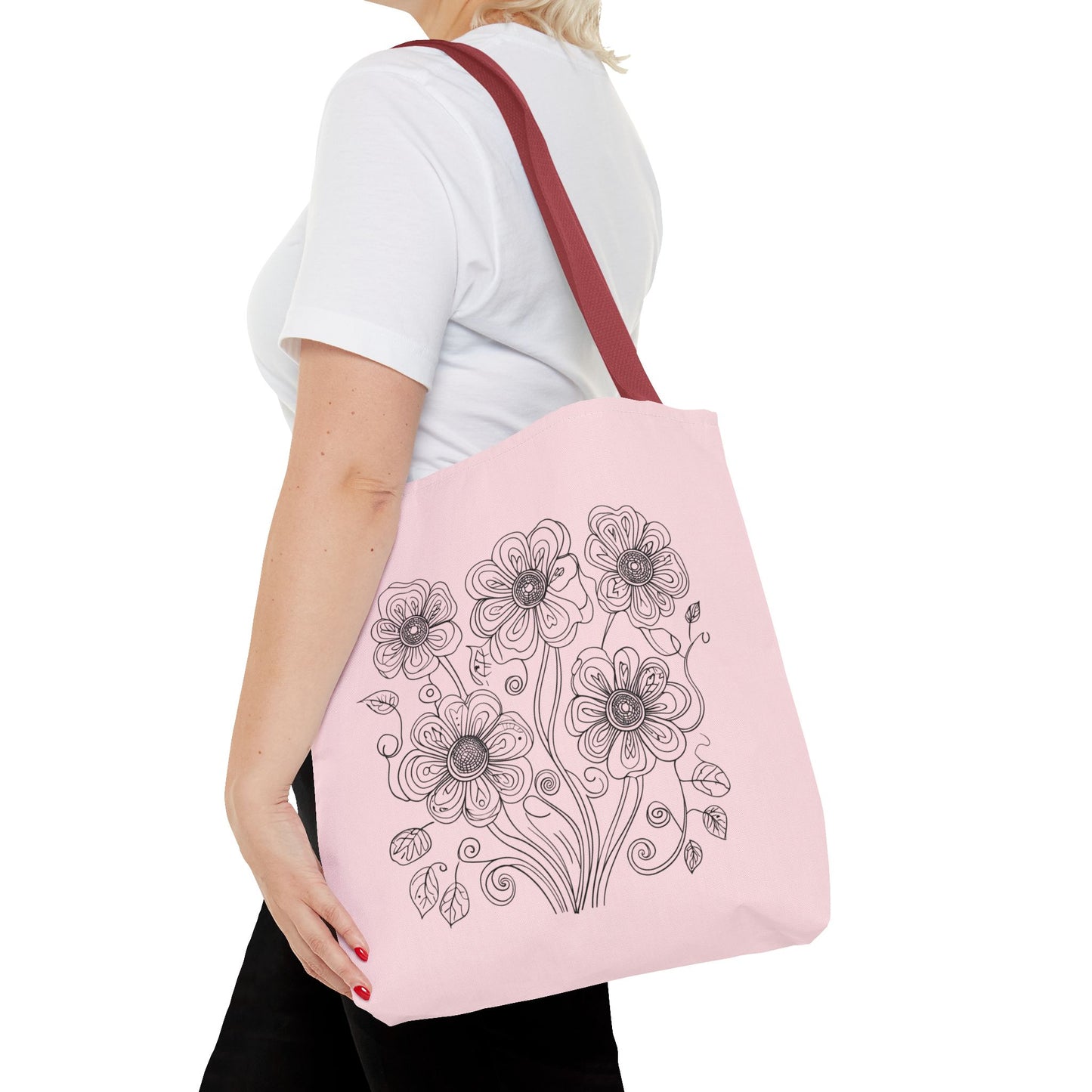Floral Doodle Pink Tote Bag — Hand-Drawn Flower Design