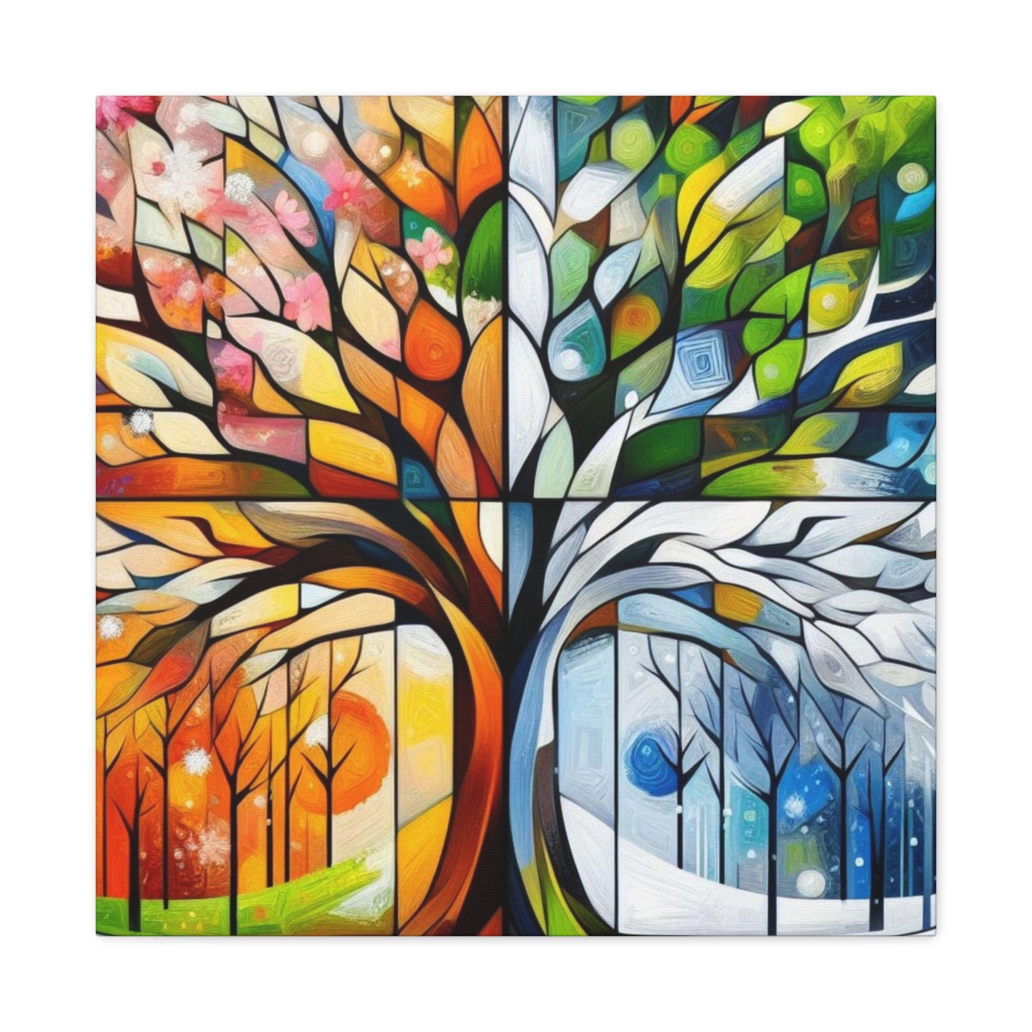 Seasons Tree Canvas Wall Art — Four Seasons Matte Stretched Canvas