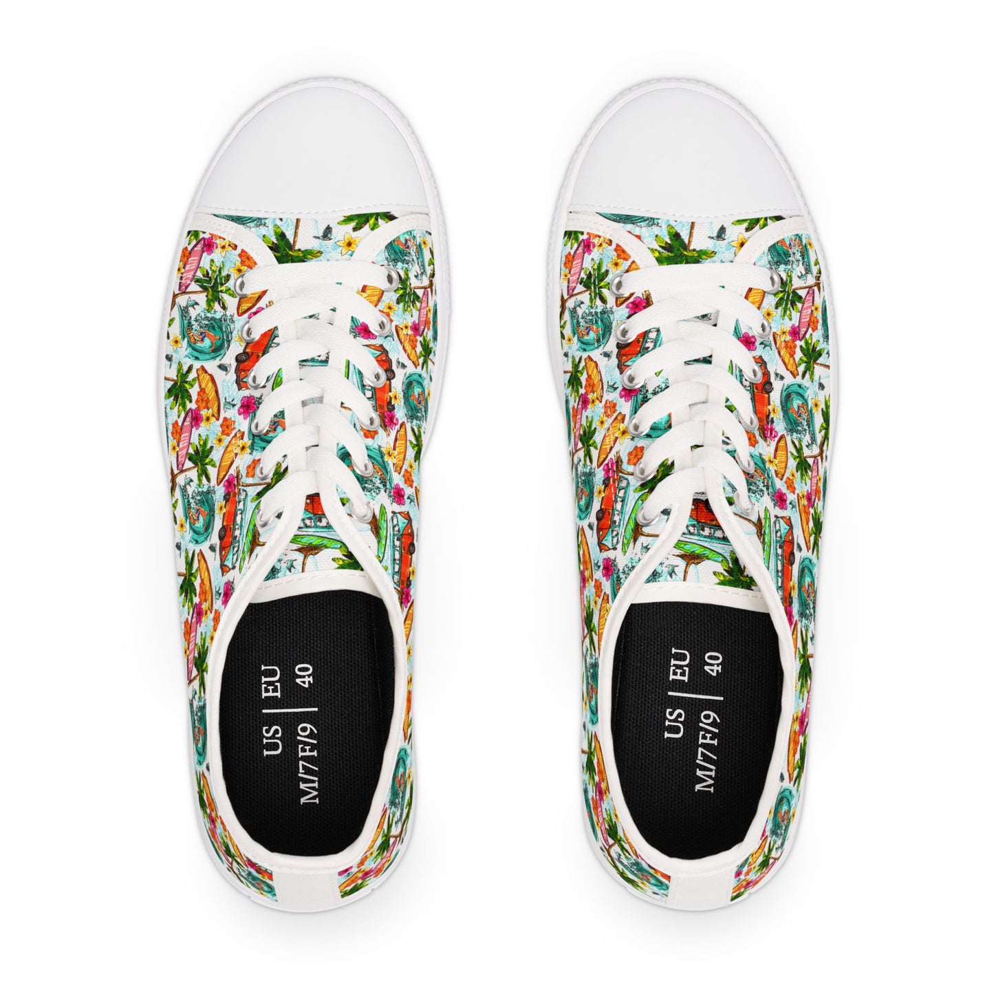 Tropical Floral Low Top Sneakers — Women's Colorful Palm & Hibiscus Print