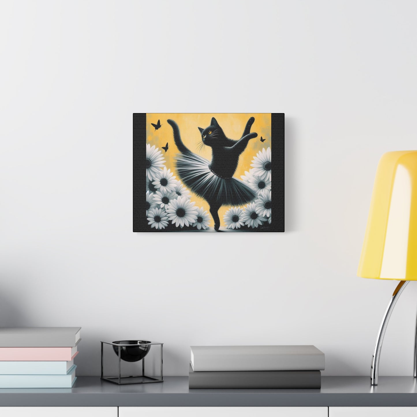 Ballet Black Cat Canvas Print — Whimsical Cat Ballerina Wall Art