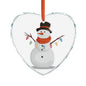 Crystal Ornament — Festive Snowman Heart Glass Ornament