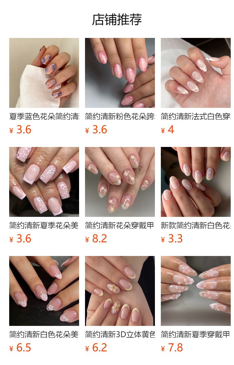 365nails: "Light Blue French Floral Oval" – Hand-painted Press-on Nails – Image 6