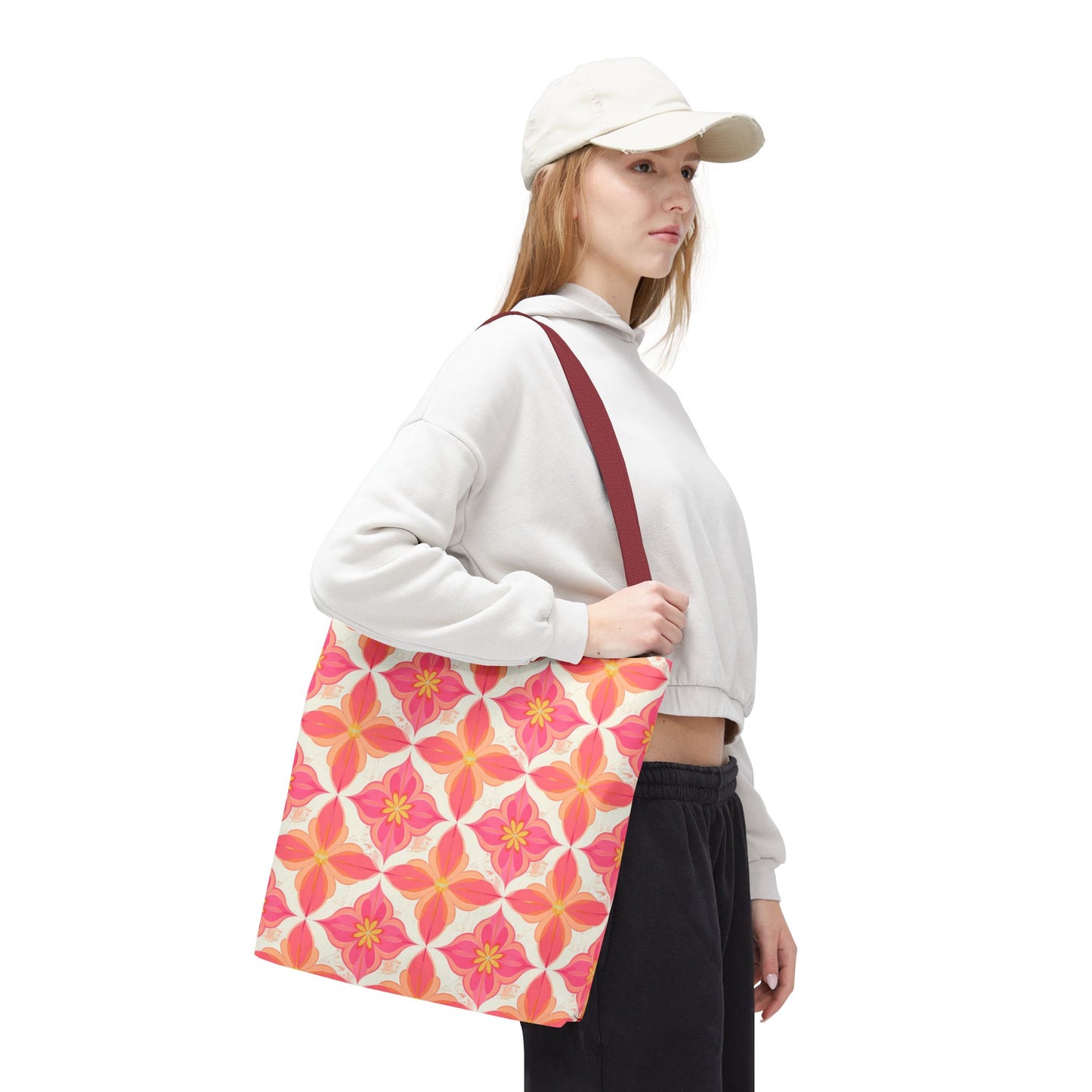 Pink Floral Geometric Tote Bag —  Reusable Shopper