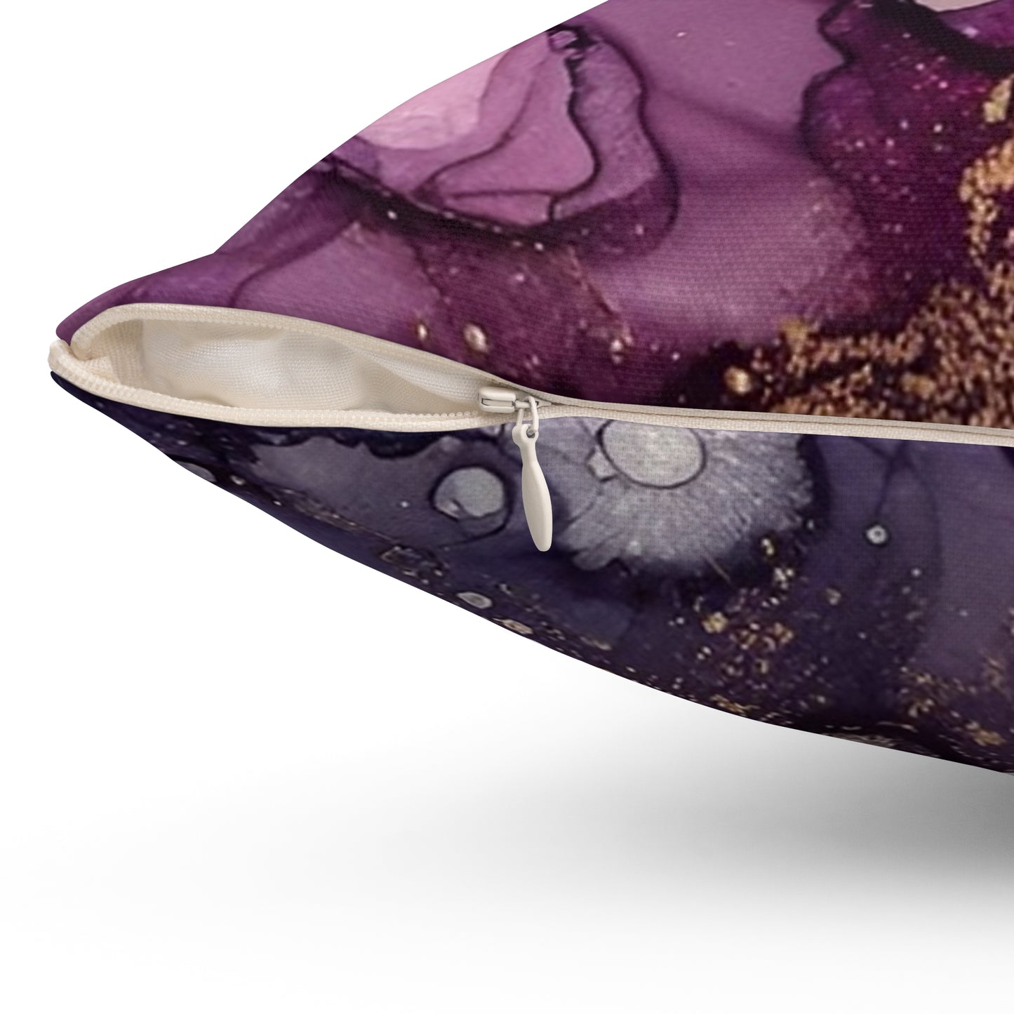 Purple Marble Accent Pillow — Abstract Ink & Gold Veining Decorative Throw Pillow