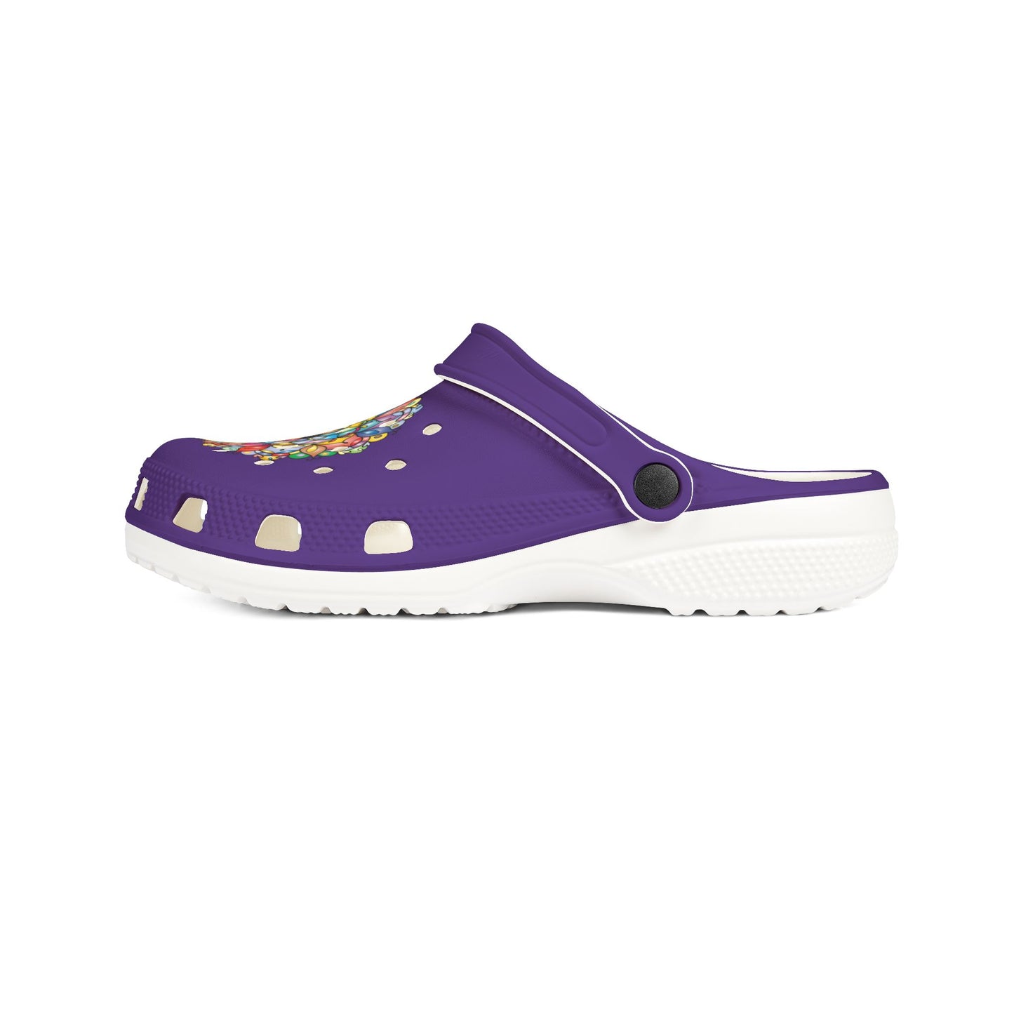Purple Foam Clogs with Colorful Gem Heart — EVA Slip-On Shoes
