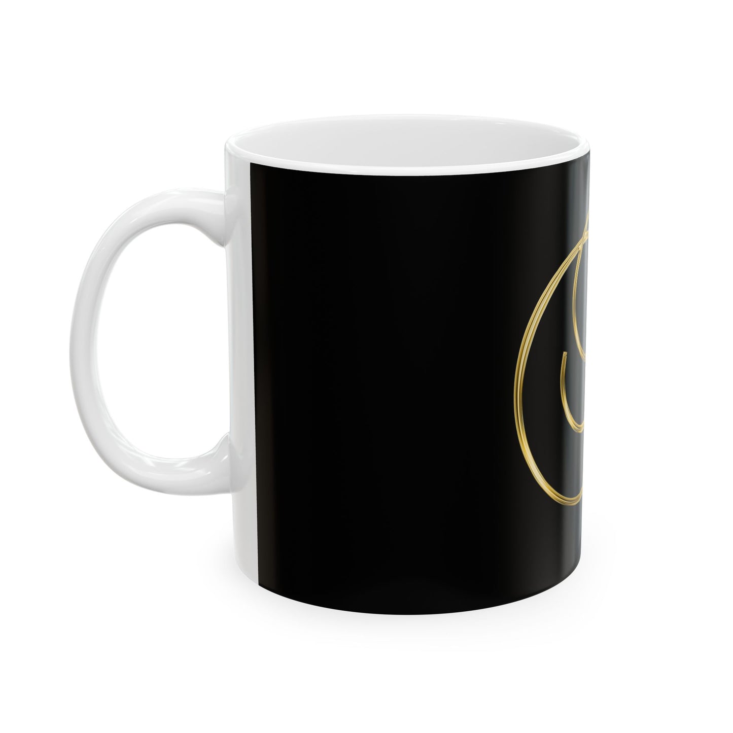 Gold Script Letter D Mug - Elegant Monogram Ceramic Coffee Cup (11oz, 15oz)