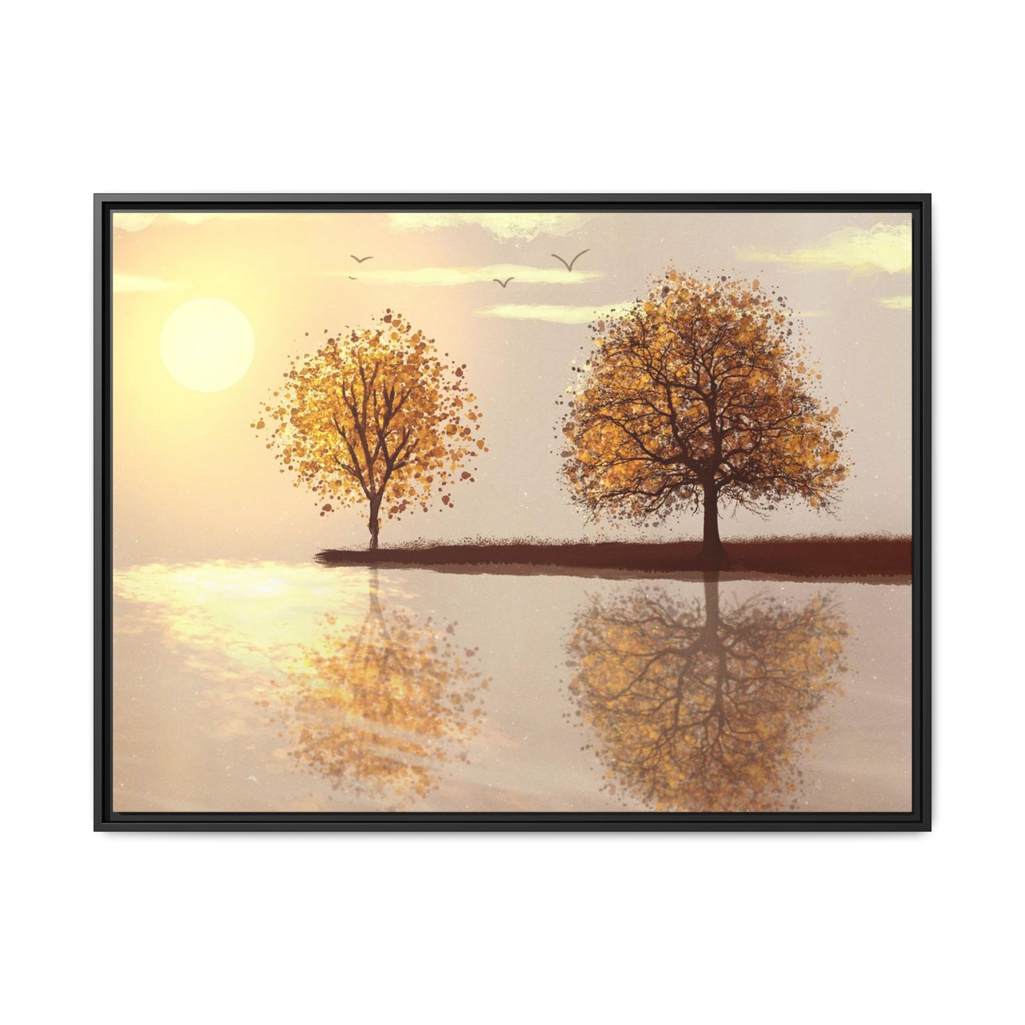 Framed Matte Canvas Wall Art — Golden Autumn Trees Reflection