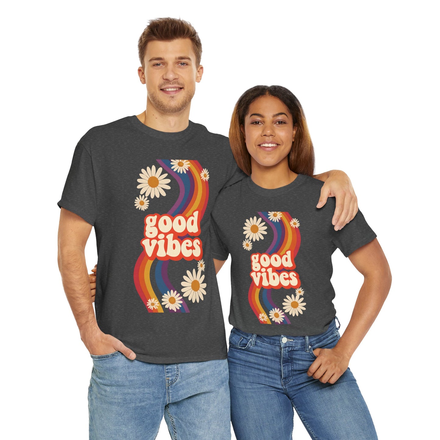Good Vibes Unisex Heavy Cotton Tee, Retro Graphic T-Shirt, Feel Good Apparel, Summer Outfit, Casual Gift for Friends