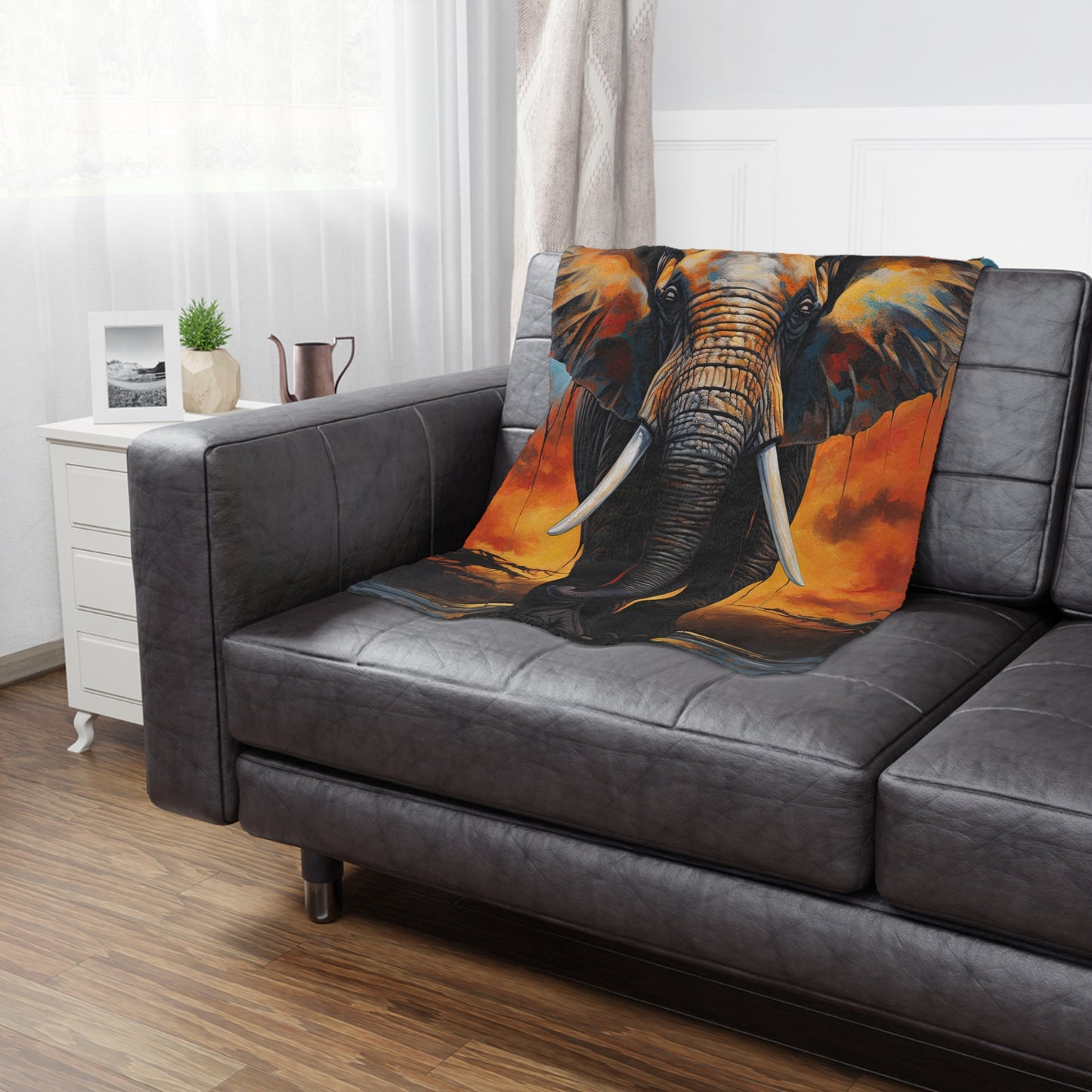 Elephant Sunset Minky Blanket — Soft Wildlife Throw for Home, Cozy Safari Décor