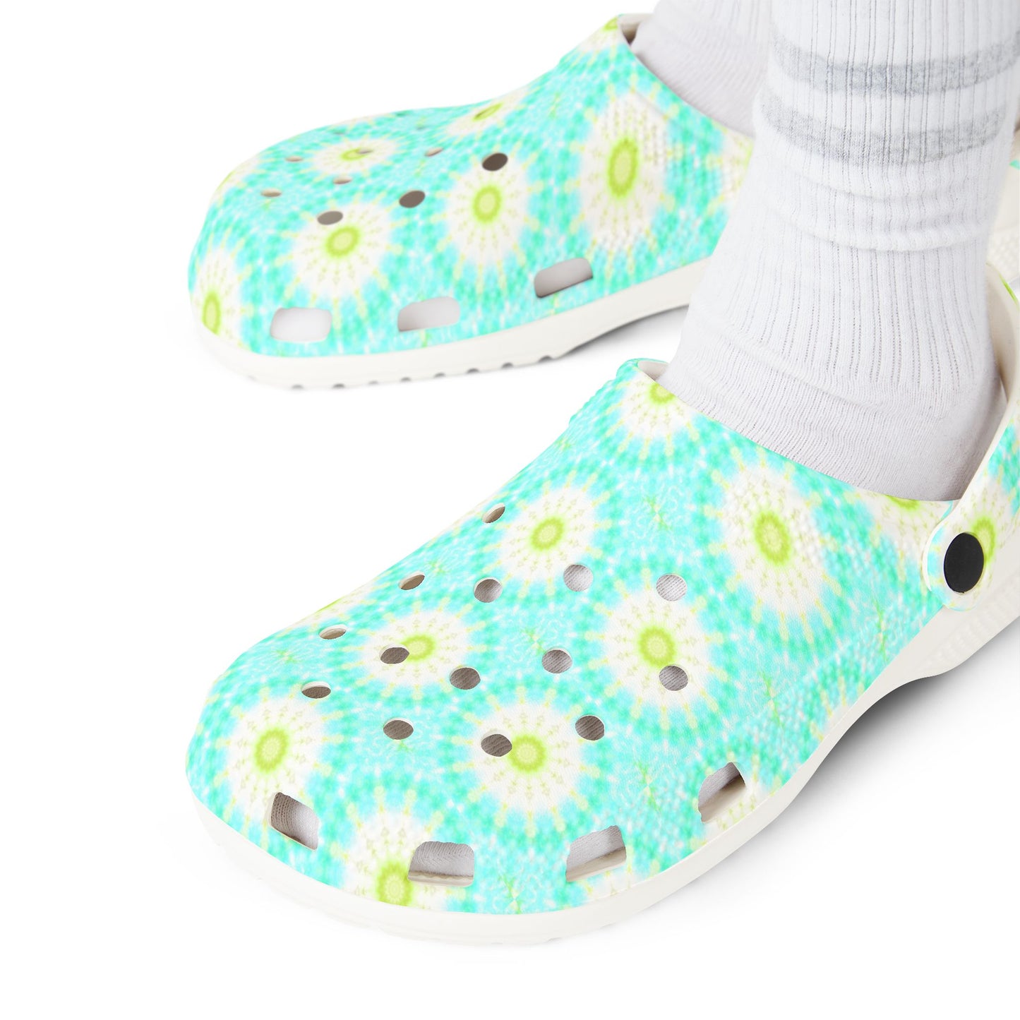 Aqua Daisy EVA Foam Clogs — Lightweight Floral Garden Shoes