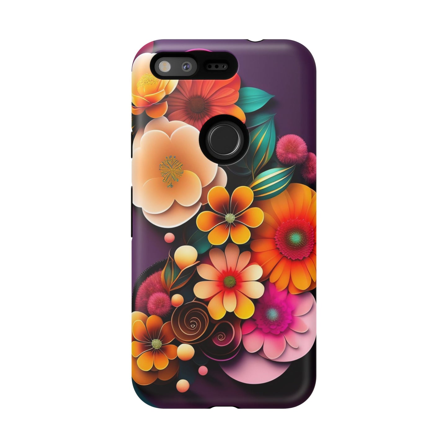 Floral Burst Tough Phone Case — Colorful Retro Flowers Protective Cover