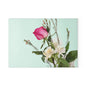 Floral Glass Cutting Board — Pink Rose on Mint Kitchen Prep Surface