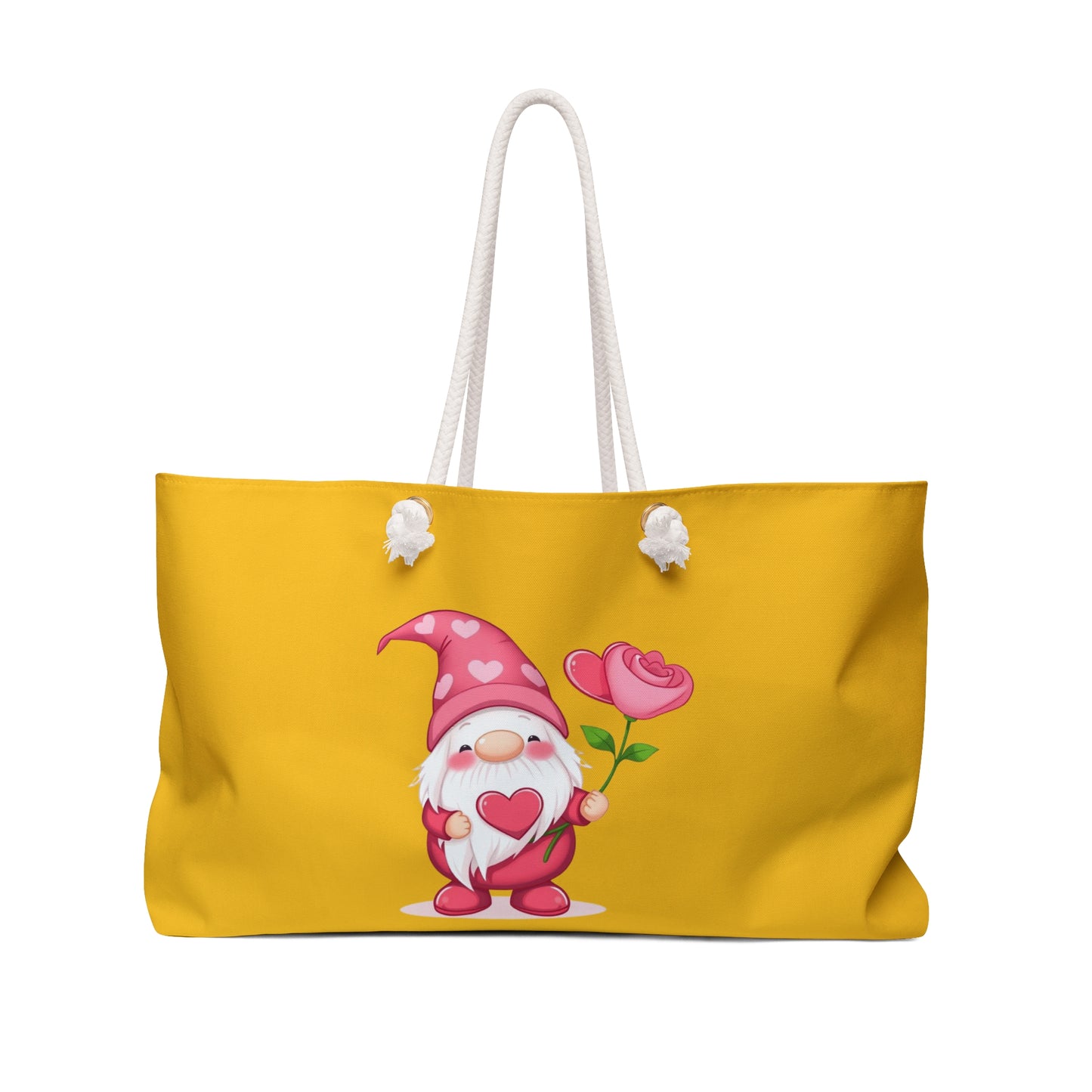 Valentine Gnome Weekender Bag — Cute Pink Heart Gnome Travel Tote