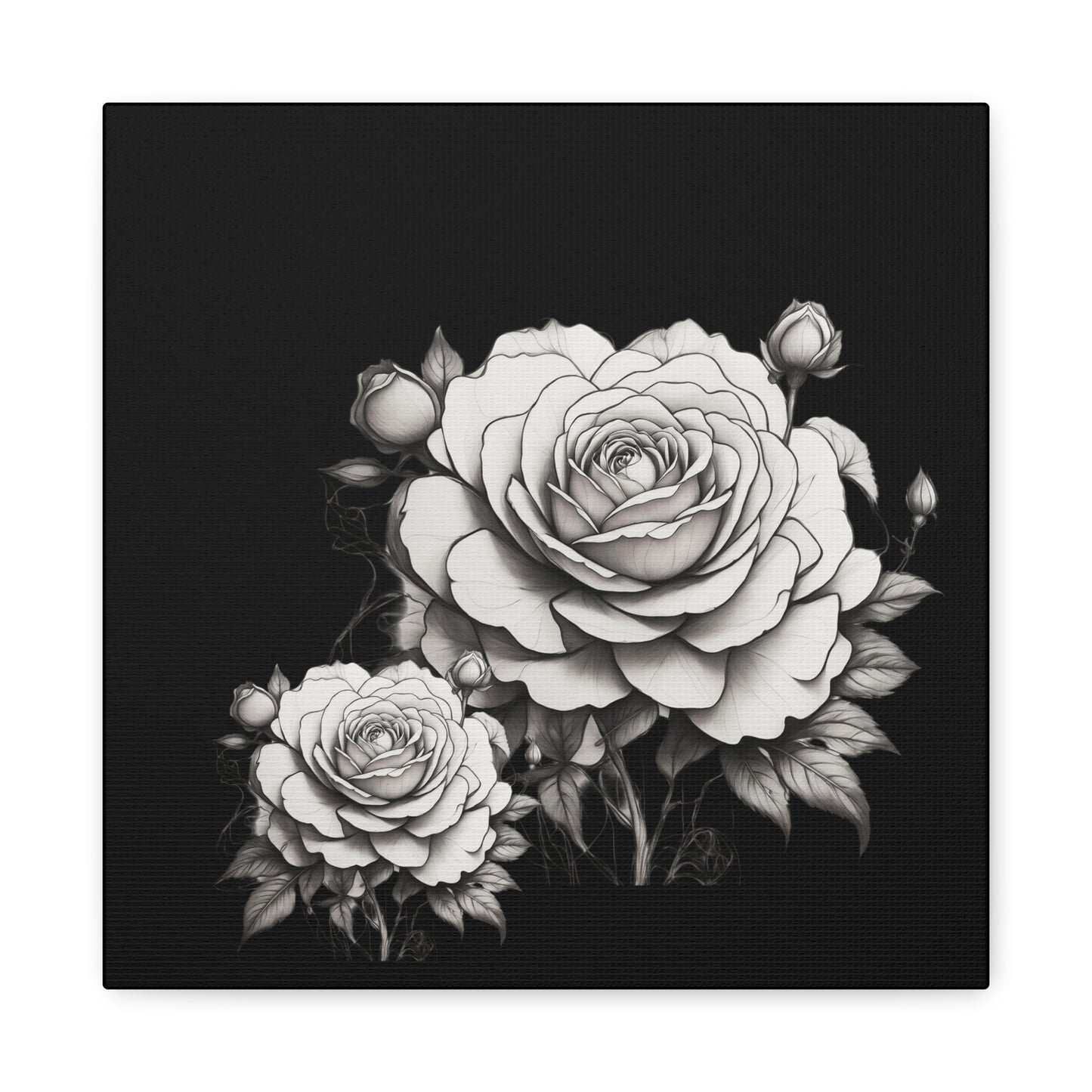 Monochrome Rose Canvas Print — Black & White Floral Wall Art