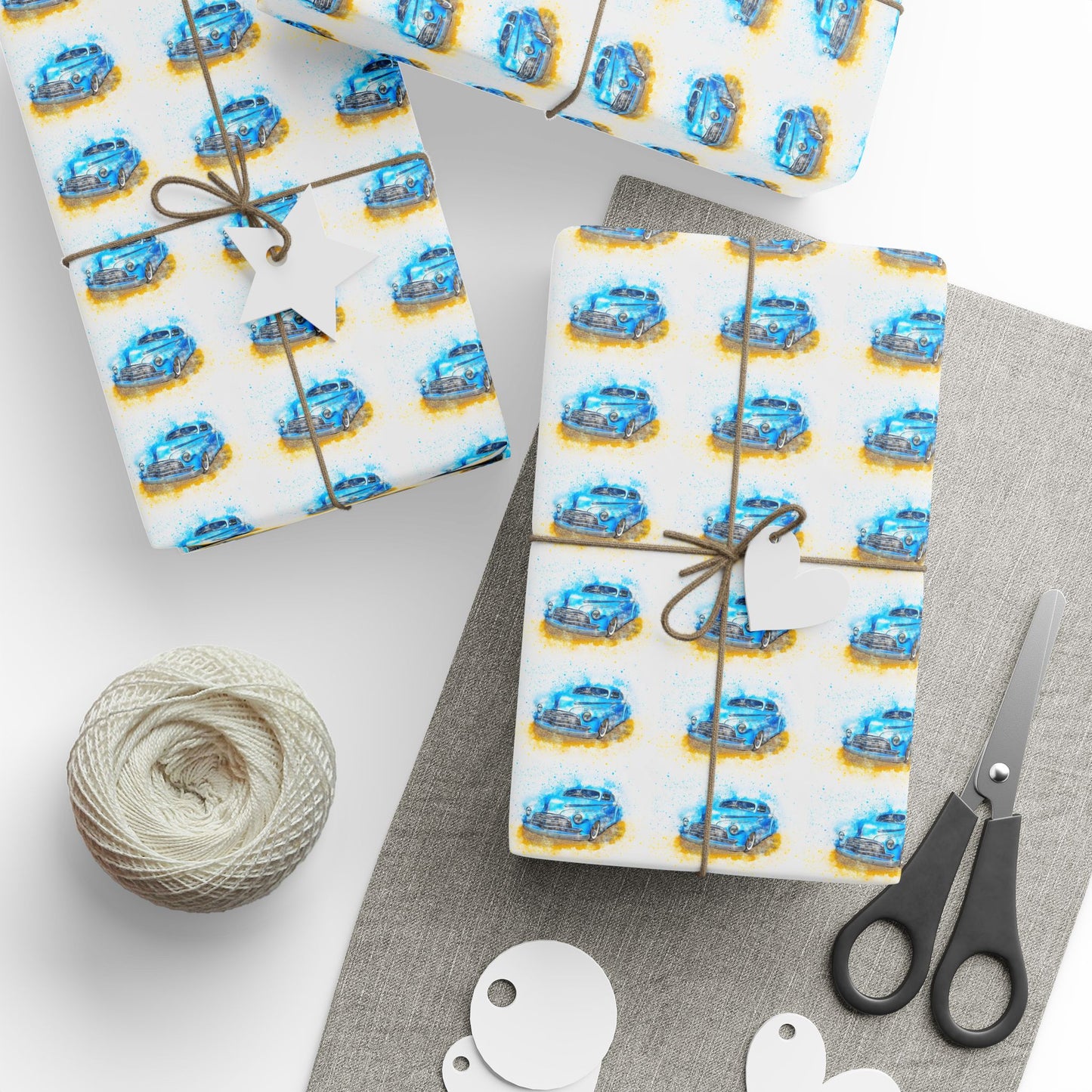 Blue Gold Abstract Dots Wrapping Paper Roll — Modern Geometric Gift Wrap
