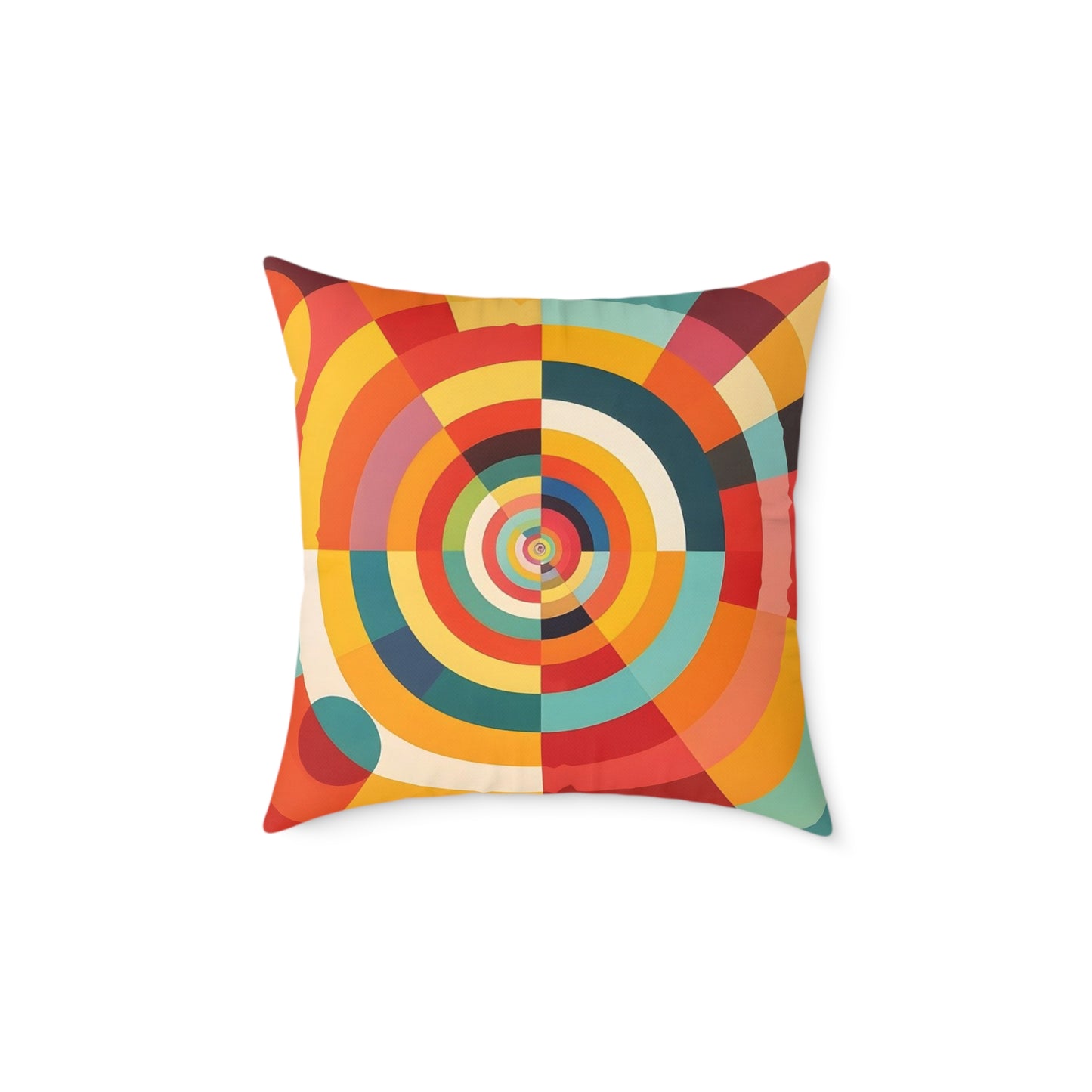 Retro Geometric Throw Pillow — Colorful Target Circle Design