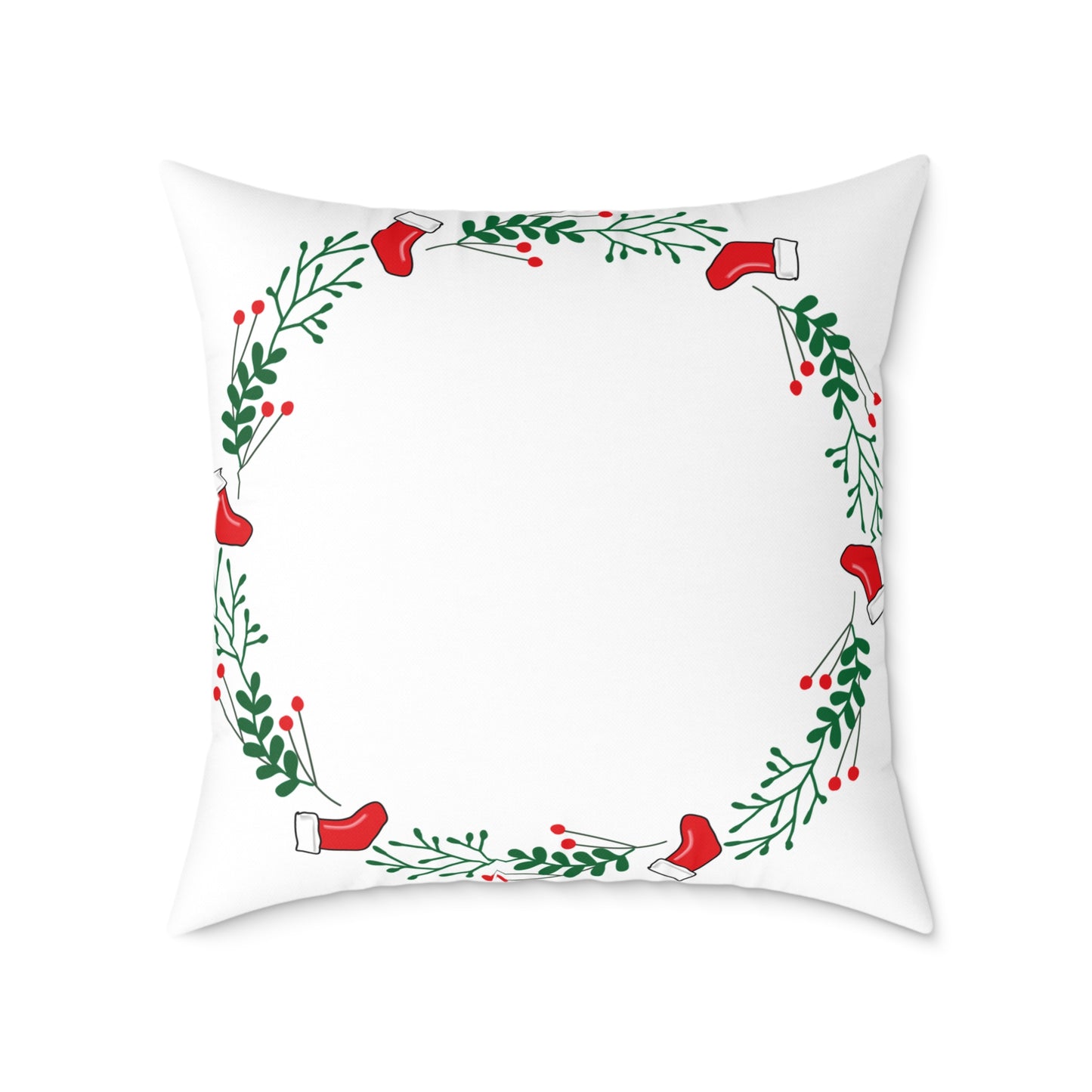Holiday Holly Corner Square Pillow - Festive Red Berries & Greenery Throw Pillow