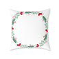 Holiday Holly Corner Square Pillow - Festive Red Berries & Greenery Throw Pillow