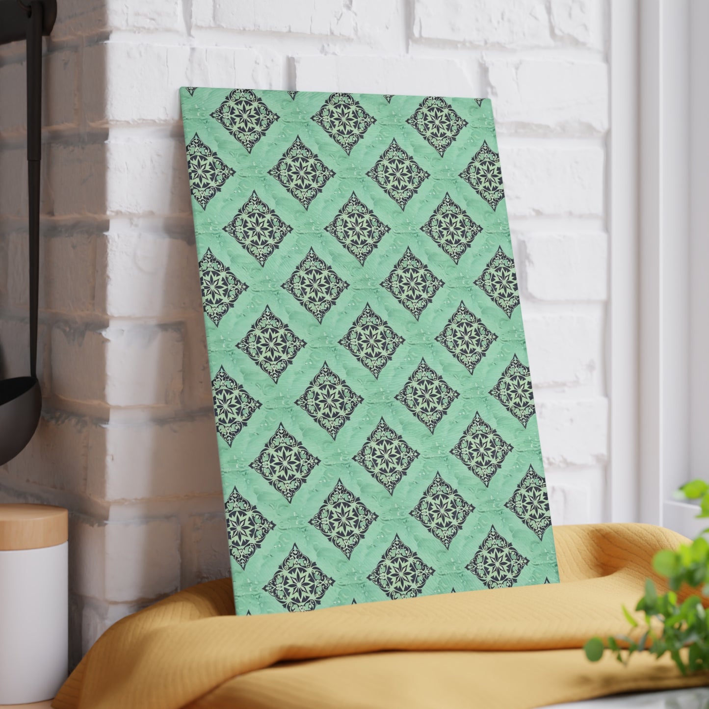 Mint Damask Glass Cutting Board — Decorative Kitchen Chopping Board