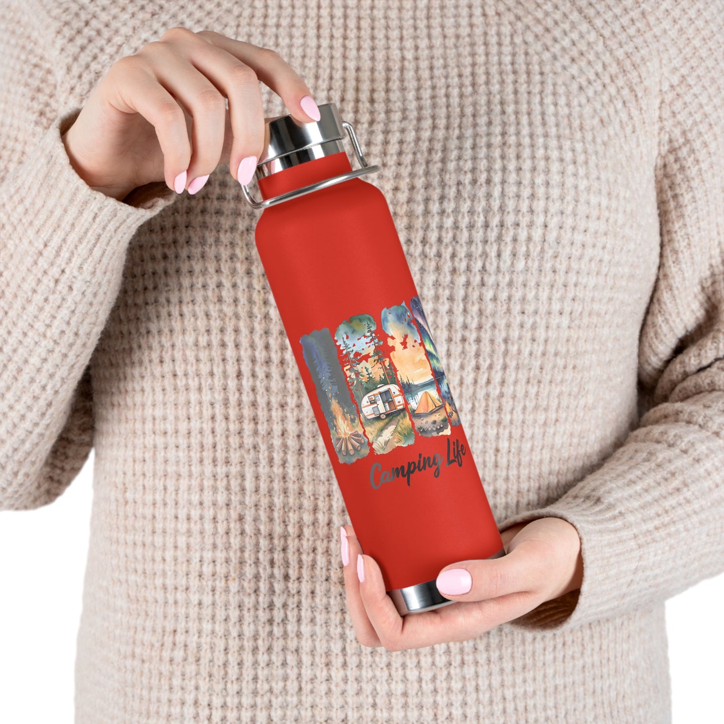 Insulated Camping Water Bottle 22oz — 'Camping Life' Outdoor Vacuum Flask
