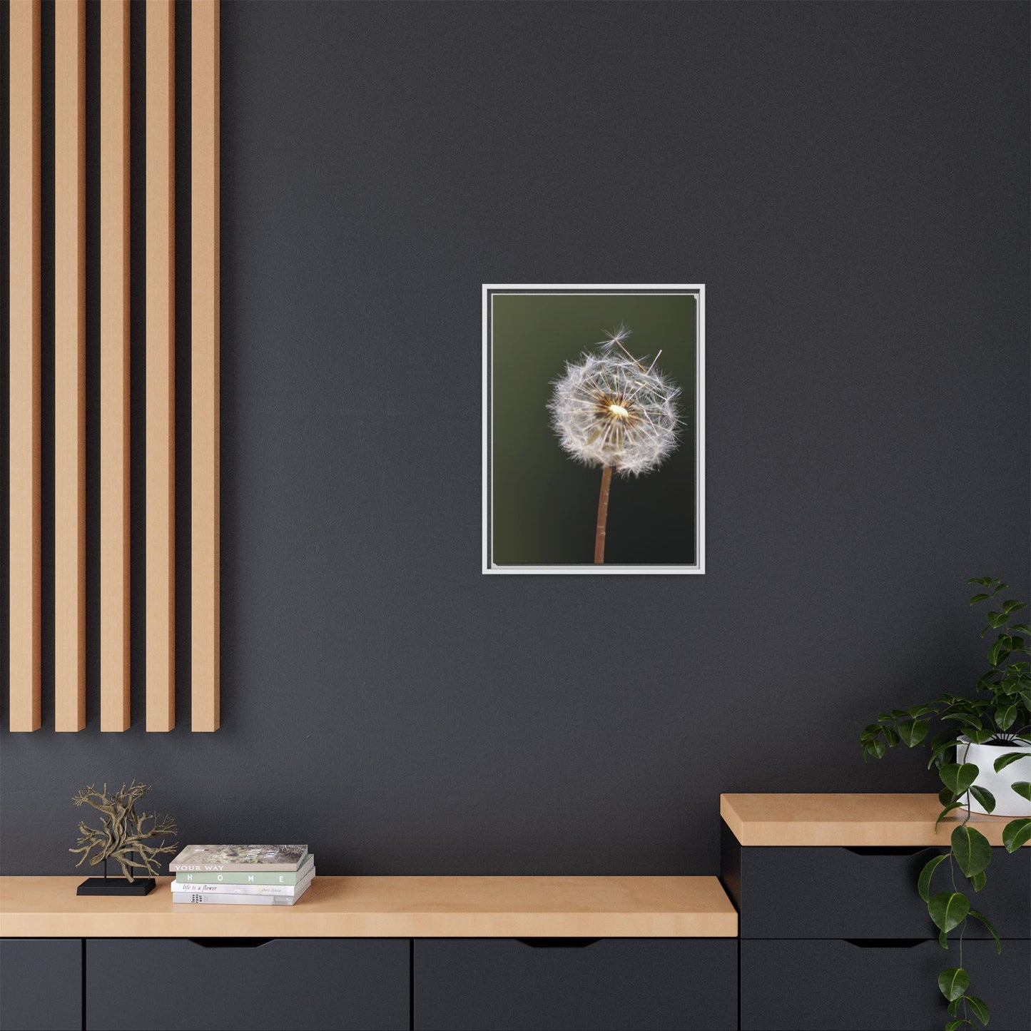 Framed Dandelion Canvas Print — Matte Botanical Wall Art