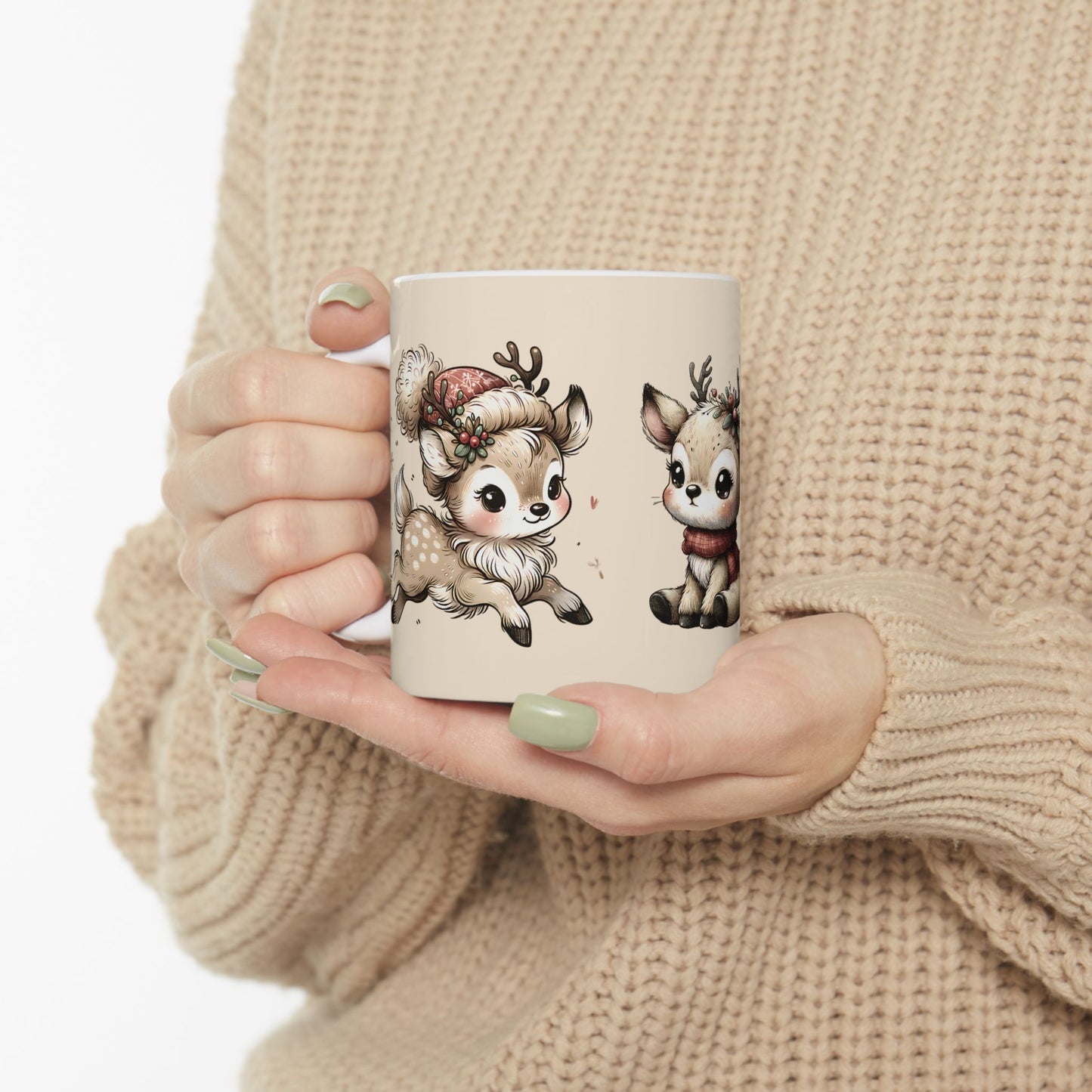 Cute Reindeer Mug — Kawaii Christmas Deer Ceramic Coffee Cup (11oz, 15oz)