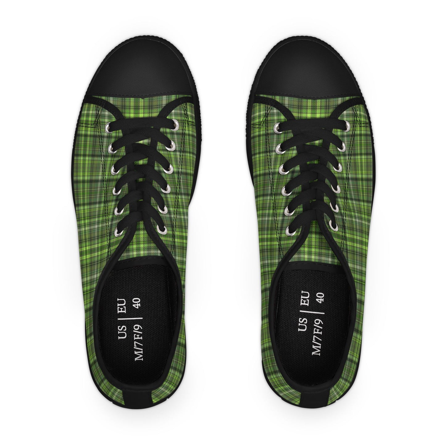 Green Plaid Low Top Sneakers — Casual Canvas Shoes