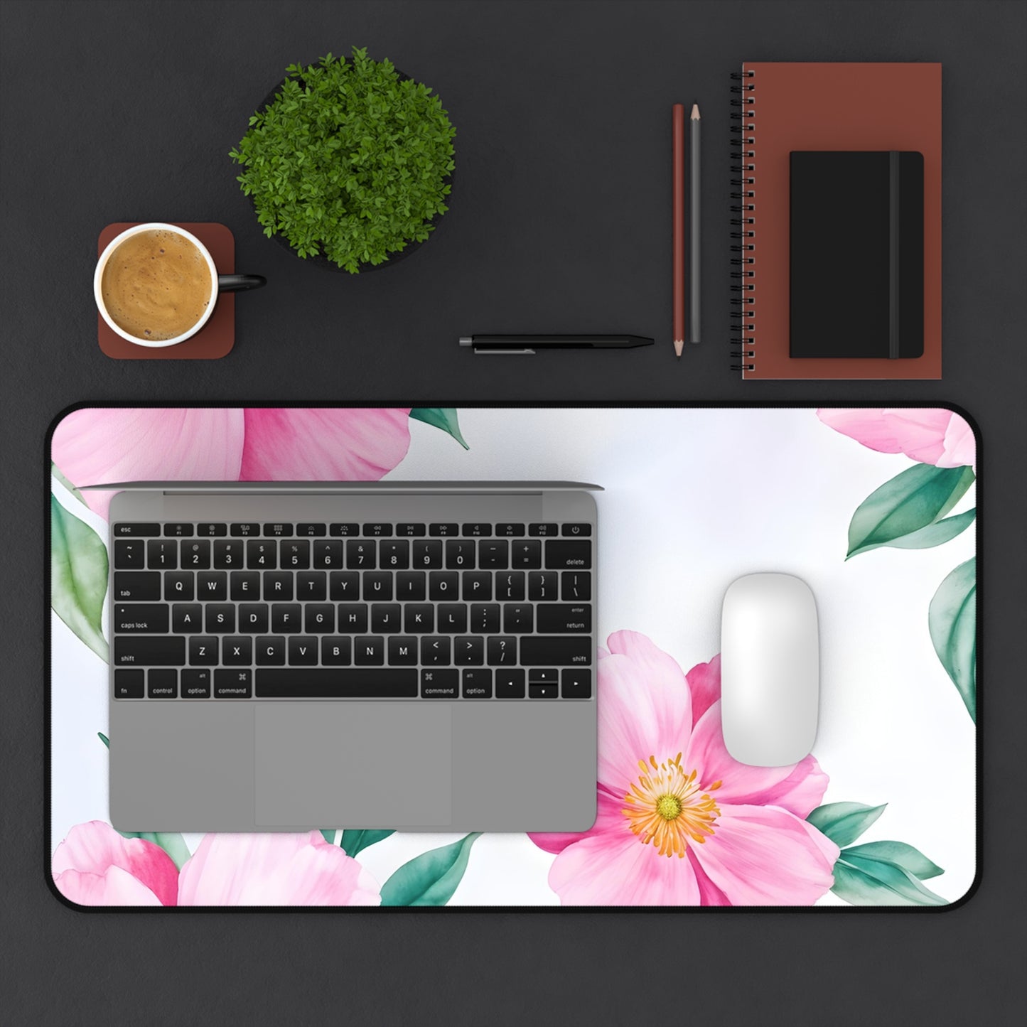 Pink Floral Desk Mat — Blossom Mouse Pad for Desk Decor