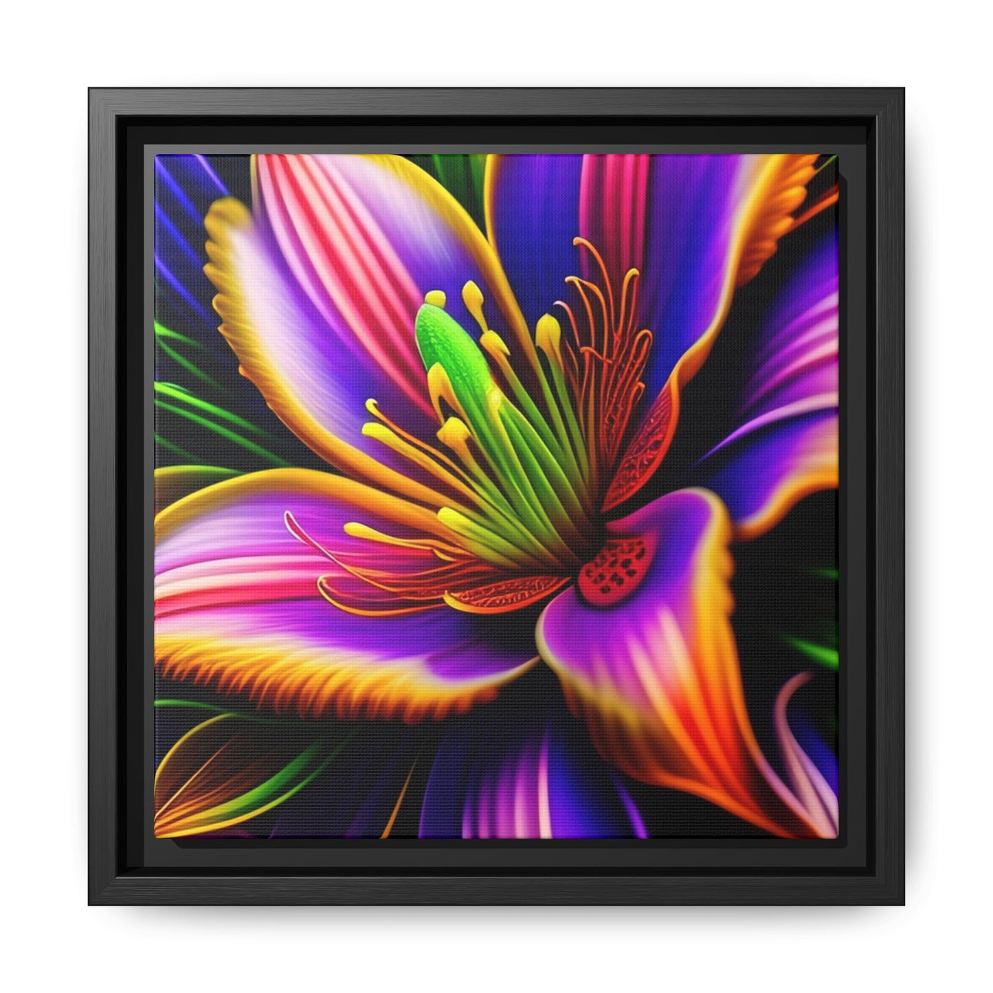 Vibrant Neon Floral Matte Canvas Print — Framed Wall Art